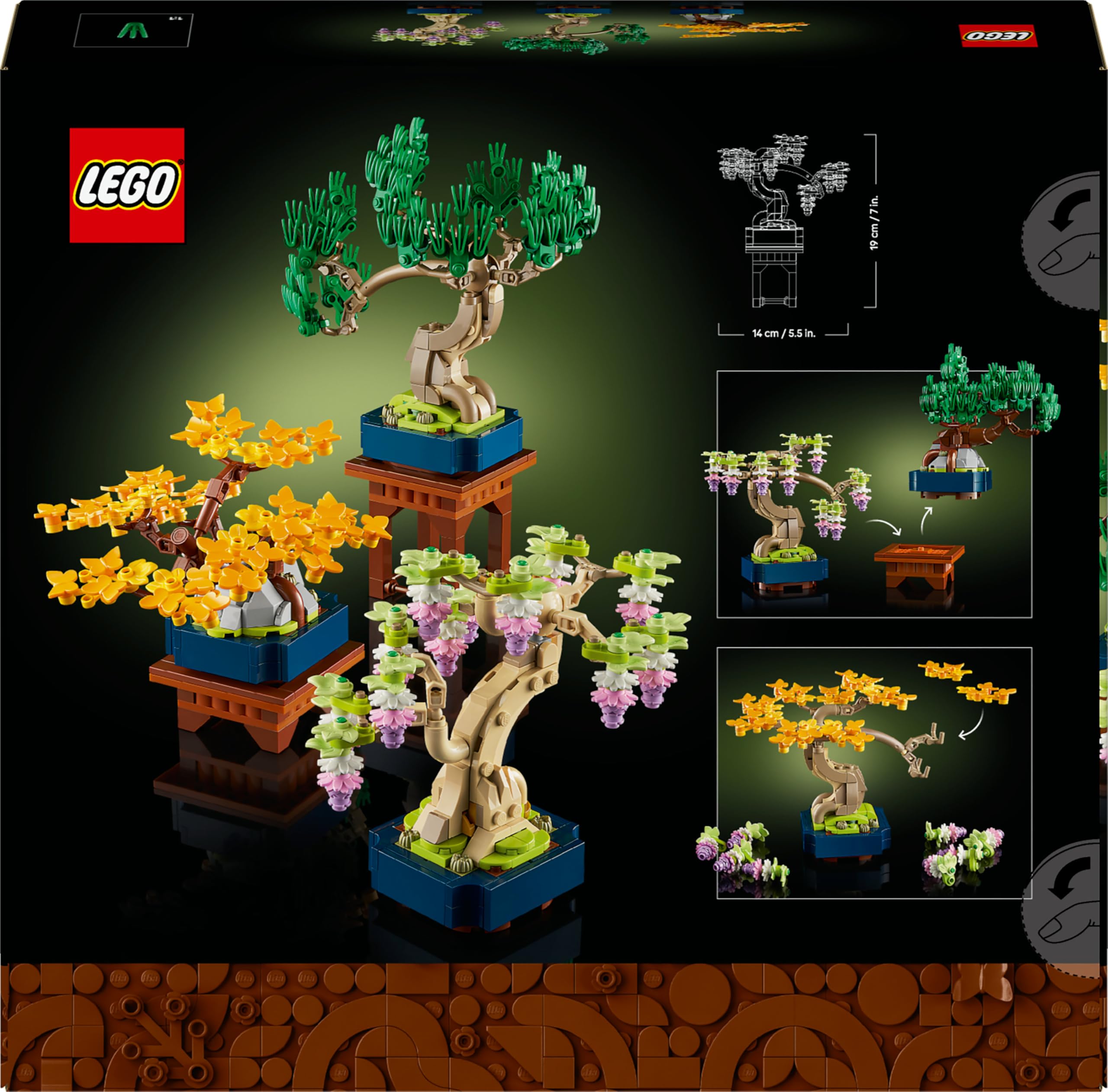LEGO Botanicals Mini Bonsai Trees - Ginkgo, Black Pine & Wisteria - 709 Piece Building Set for Adults 11