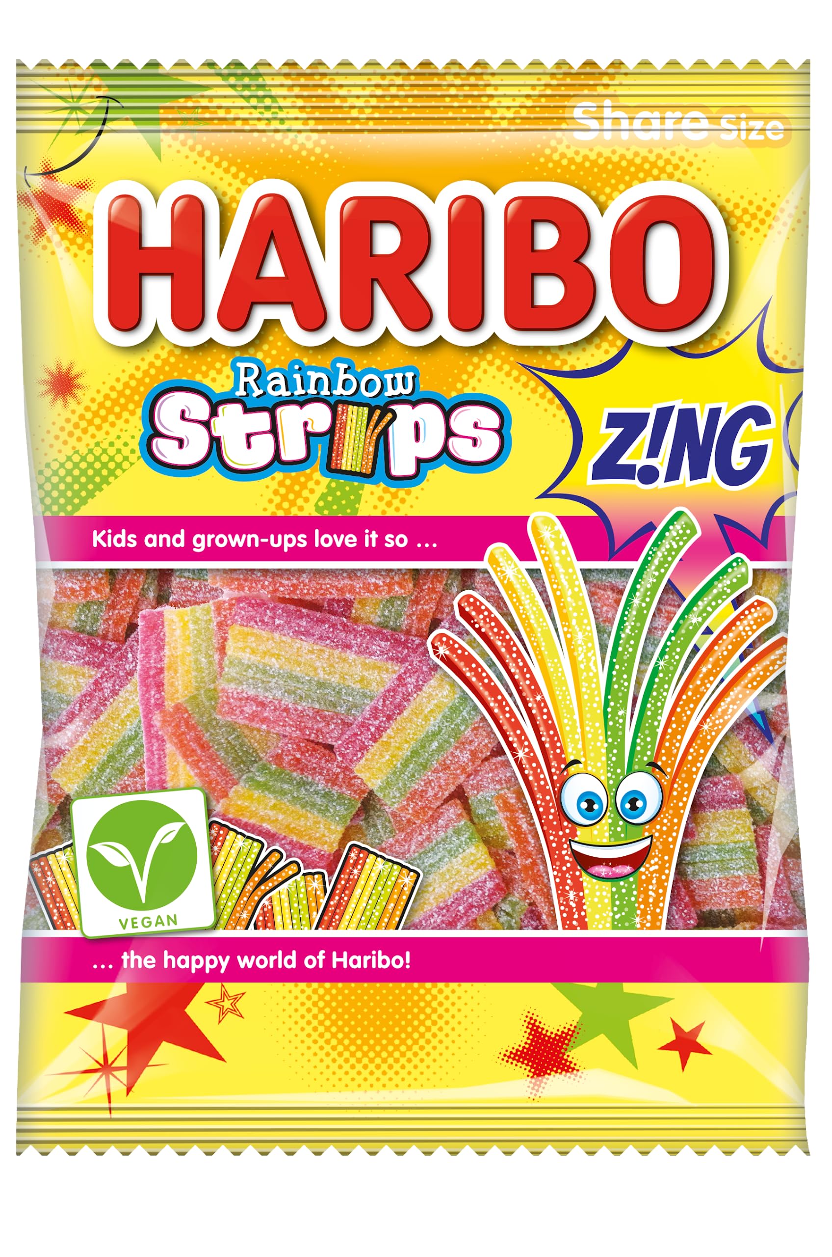 HARIBO Rainbow Strips – Sour and Fruity Gummy Sweets – 130g Share Size