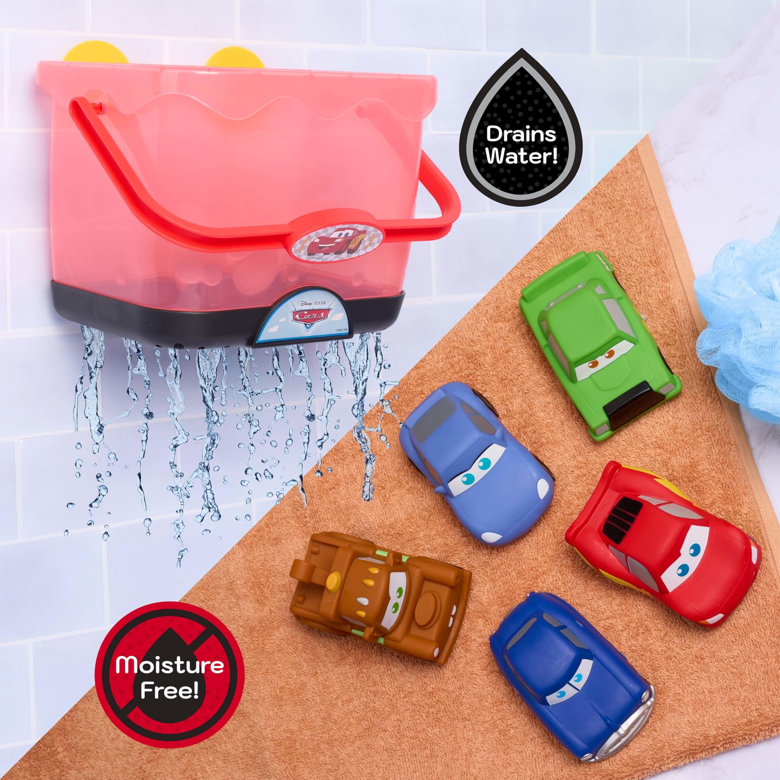 Disney 5-Piece Cars Bath Toy Figures with Storage Caddy | Ages 3+ | Floats 4