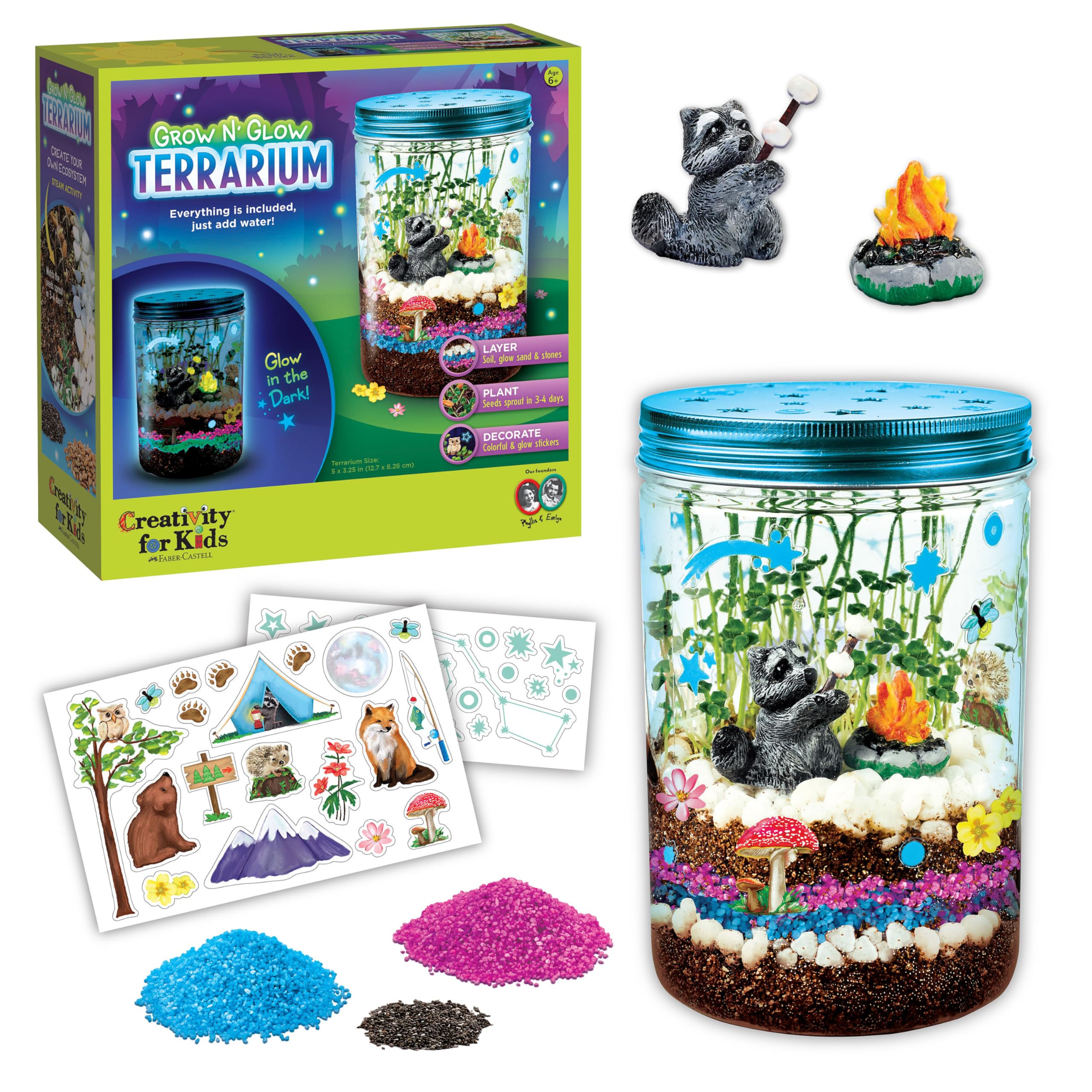 Creativity for Kids Grow 'N Glow Terrarium Kit - DIY Miniature Garden with Glow-in-the-Dark Stickers