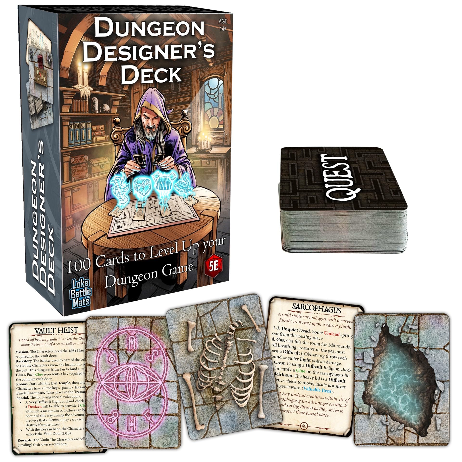 Loke BattleMats Dungeon Designer's Deck 100-Card Set for 5E RPGs 5