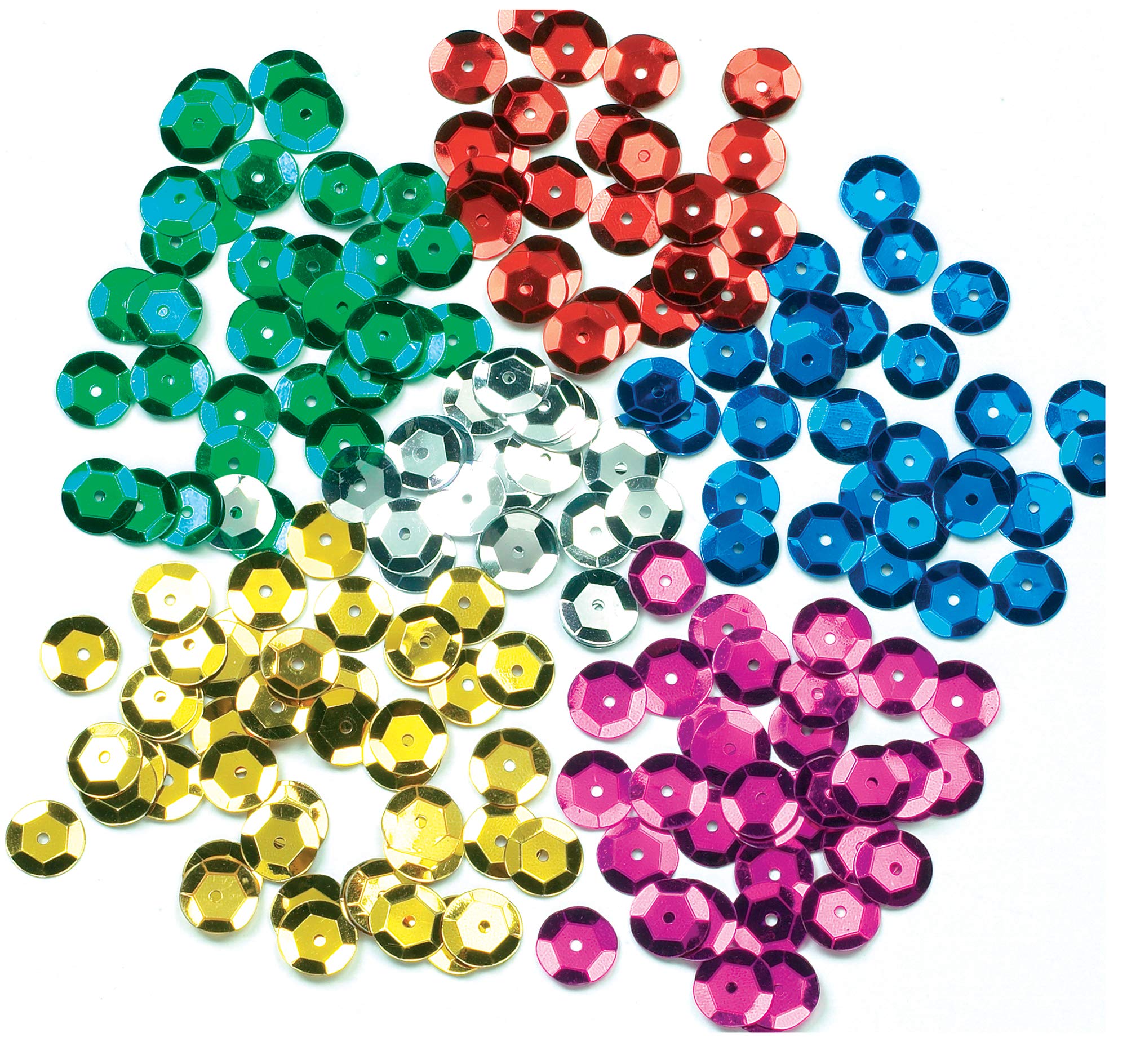 Baker Ross EX4523 Coloured Sequins Value Pack - Assorted Shiny Craft Embellishments for Kids 6