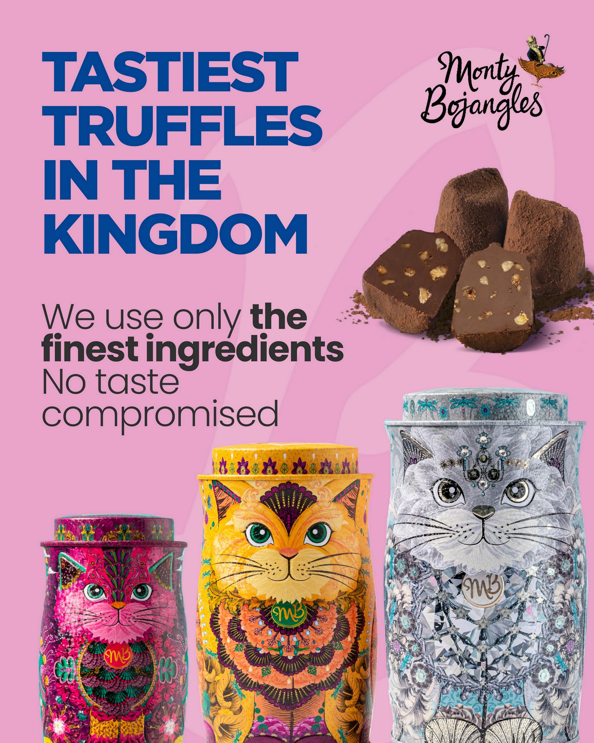 Monty Bojangles Choccy Scoffy Cat Tin - Cocoa Dusted Chocolate Truffles, Persian Pink Cat 11
