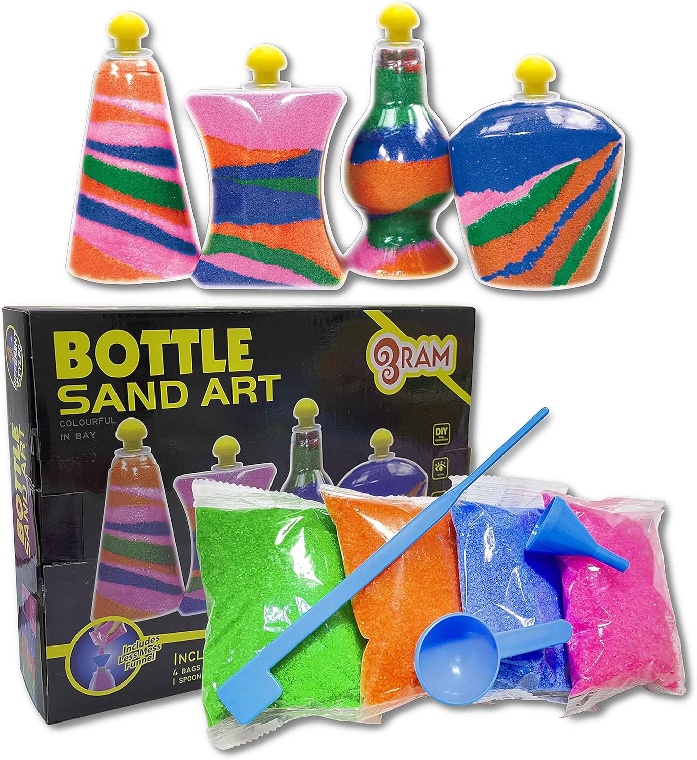 Ram - 12-Piece Glitter Glass Sand Art Craft Bottles Toy Set