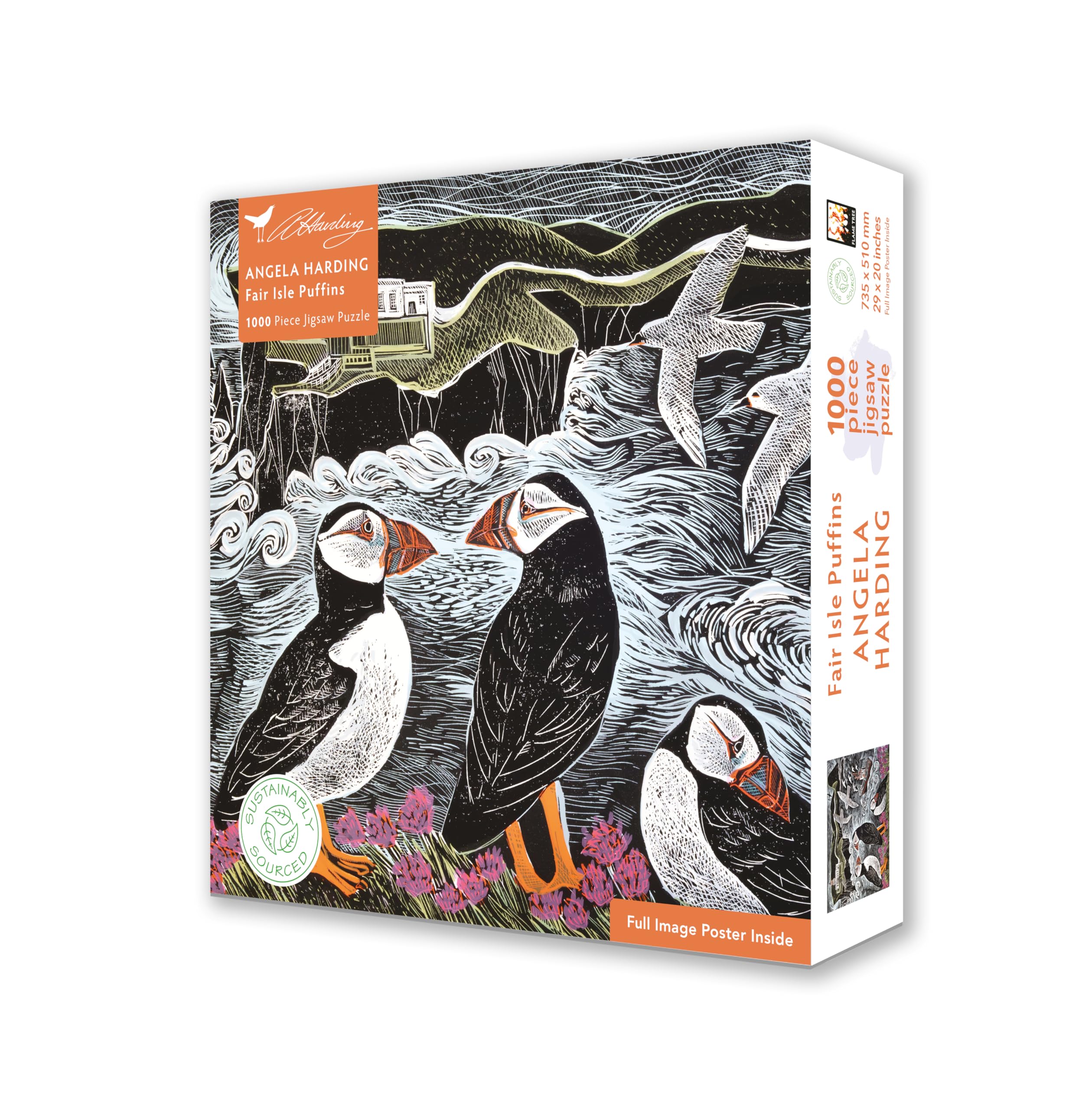Flame Tree Gift Angela Harding Fair Isle Puffins Jigsaw Puzzle - 1000 Pieces | FSC Certified | Plastic-Free Packaging 2