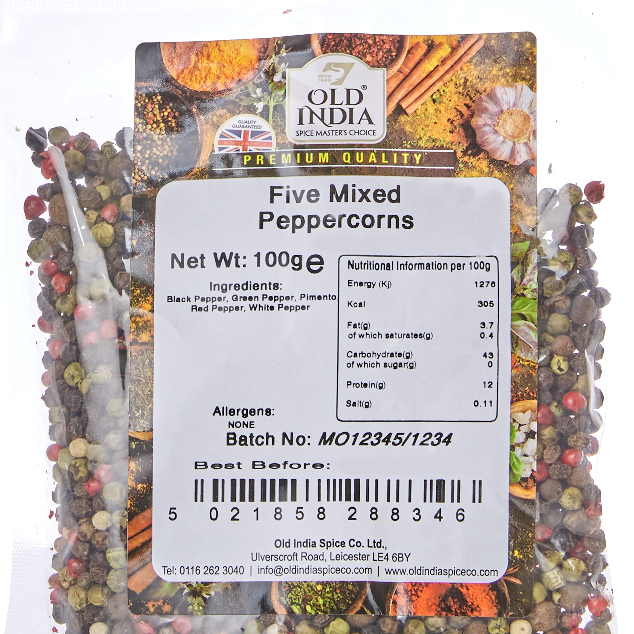 Old India Five Mixed Peppercorns - 100g Natural & Additive Free Spice Blend