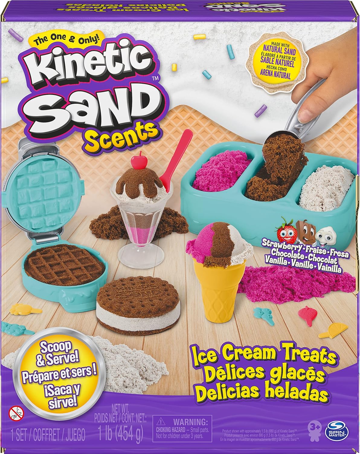 Kinetic Sand Scents Ice Cream Treats Playset - Scented Sand with 6 Tools & Toppings for Kids 3+ 9