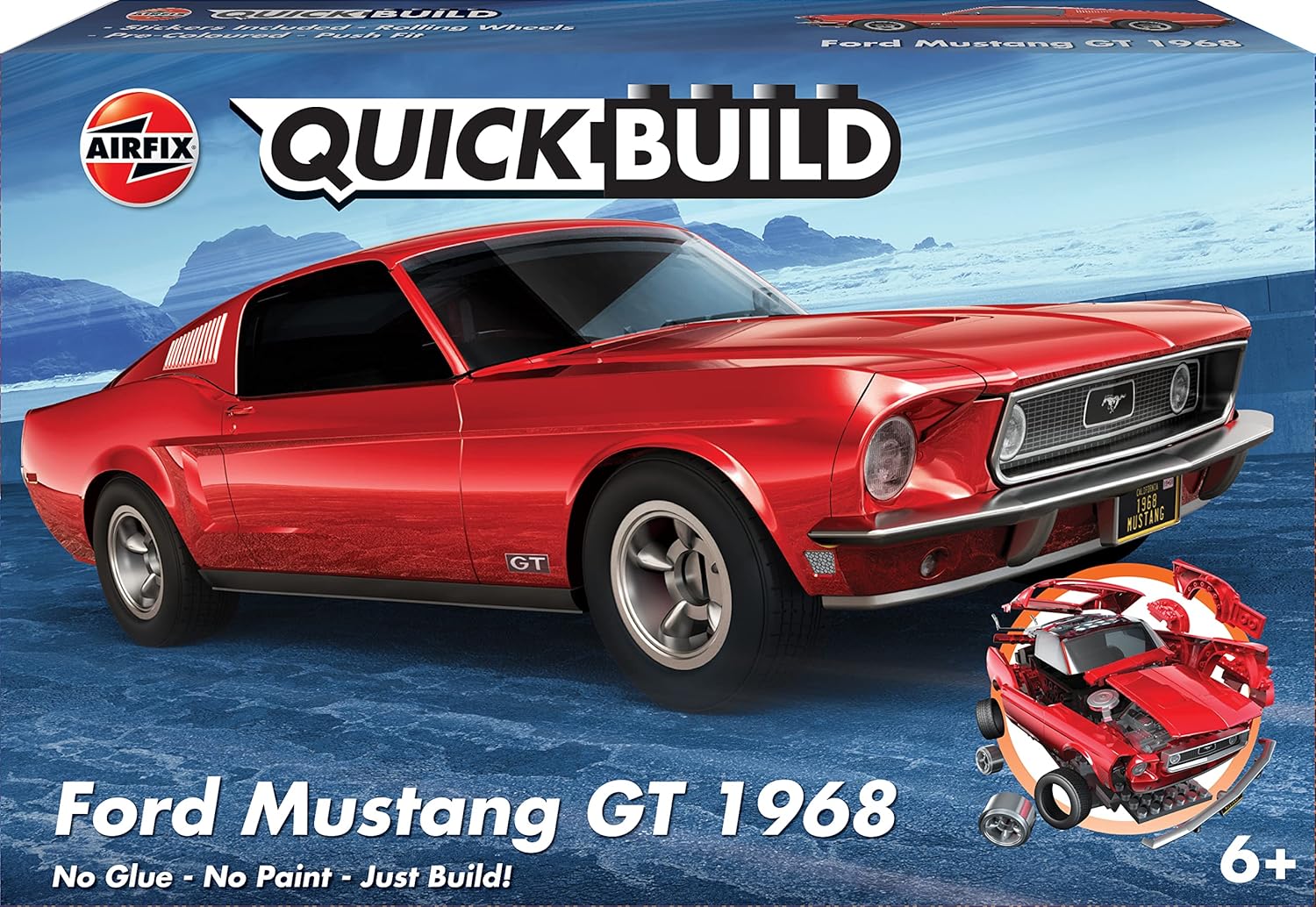 Airfix J6035 Quick Build Ford Mustang GT 1968 - Snap Together Model Kit for Kids & Adults