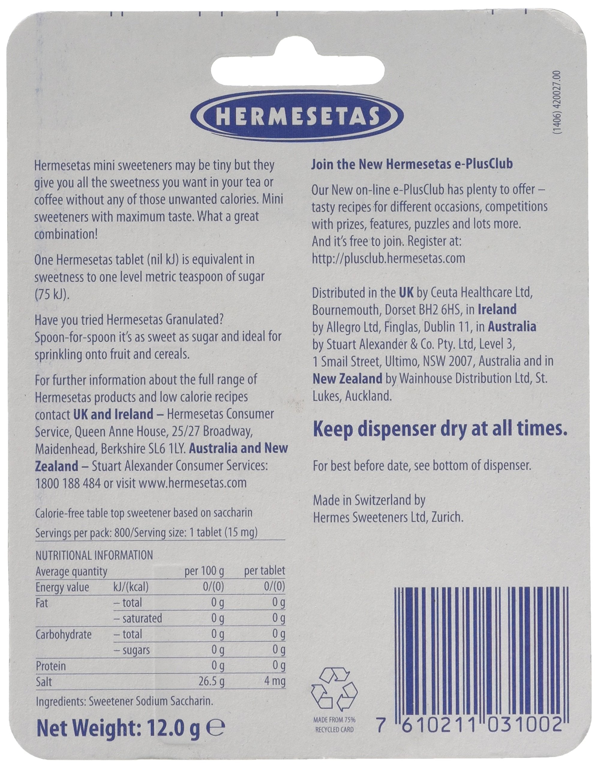 Hermesetas Mini Sweeteners 800 Tablets - Sugar Substitute for Diabetics 7