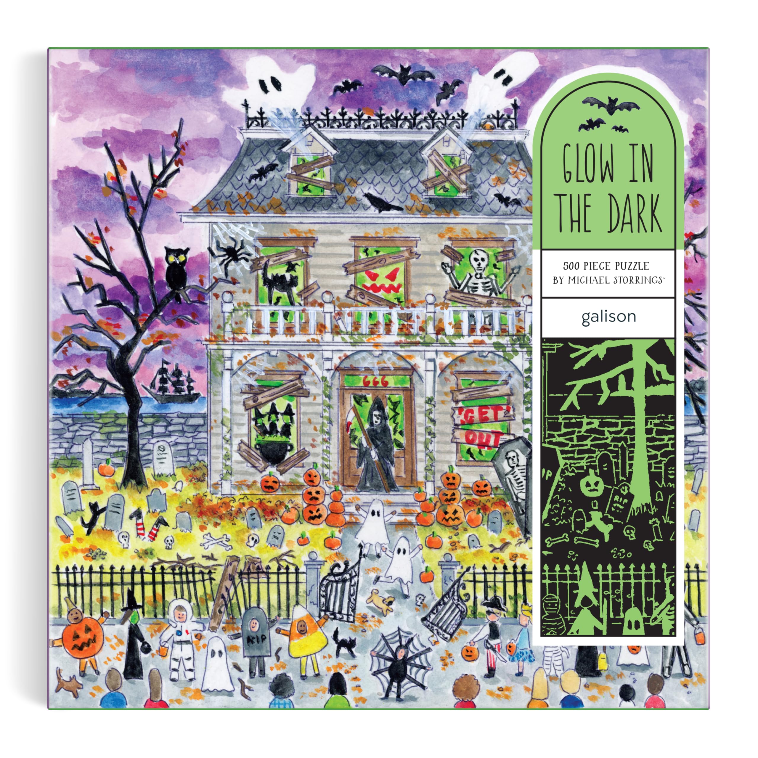 Galison Haunted House - 500 Piece Glow in the Dark Jigsaw Puzzle for Adults & Kids 4