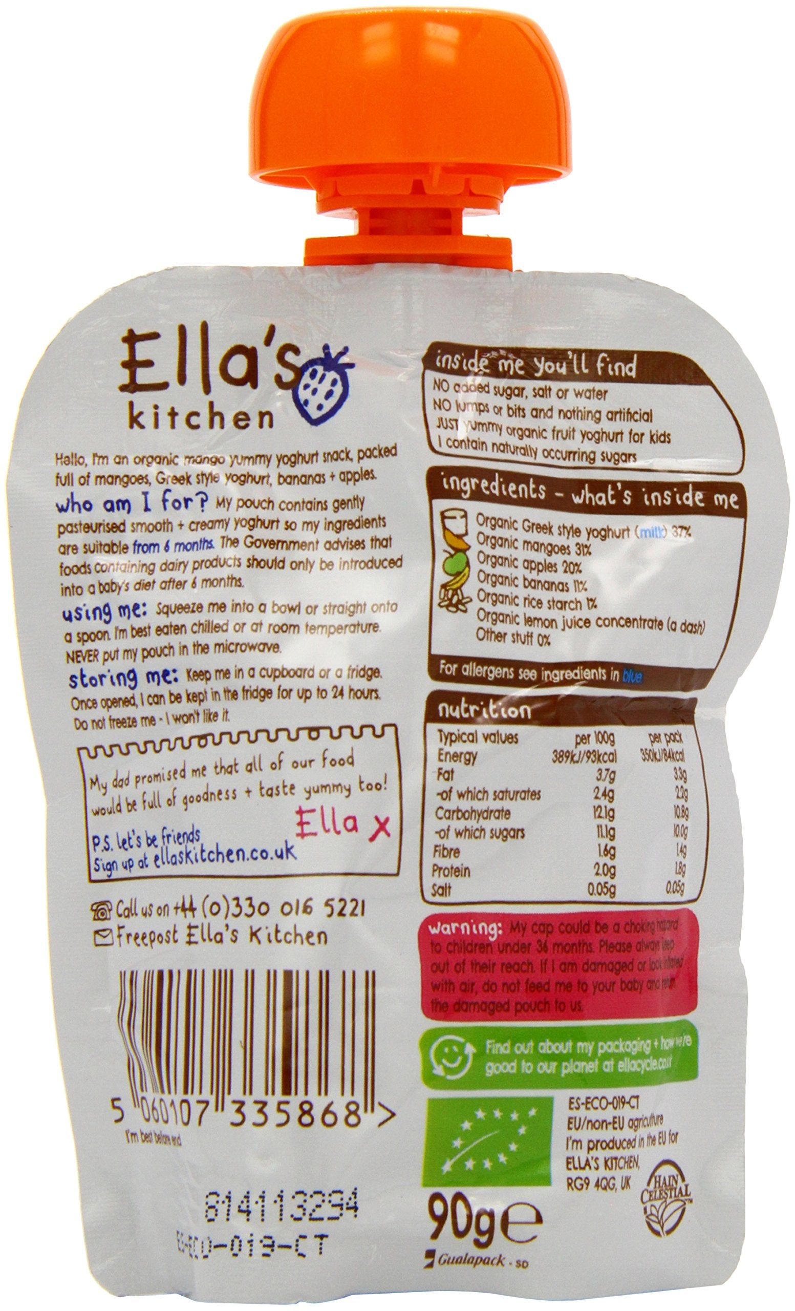 Ella's Kitchen Organic Mango Yoghurt Greek Style 6+ Months Pouch | 90g