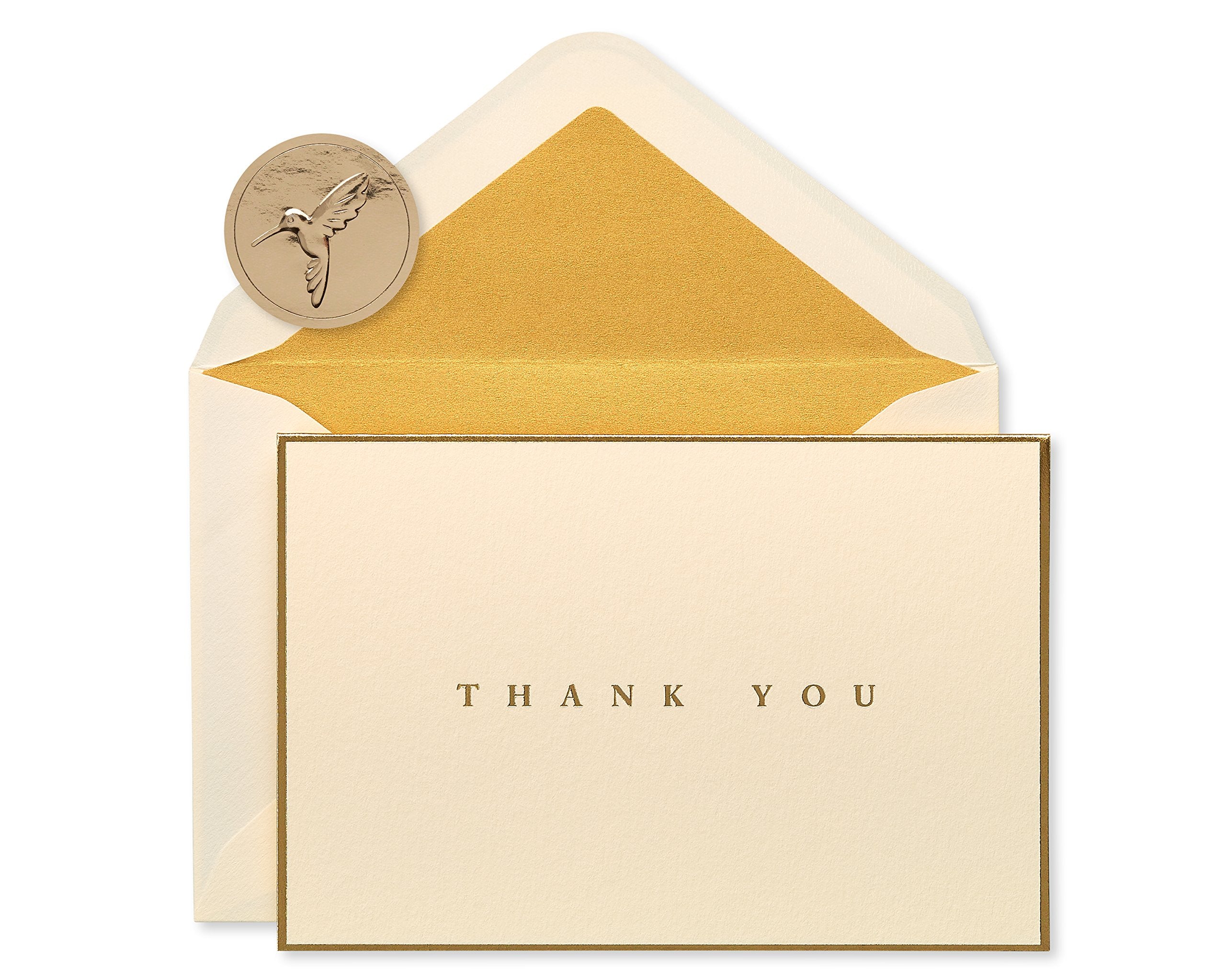 Papyrus Thank You Cards with Gold Border and Cream Envelopes - 16 Count