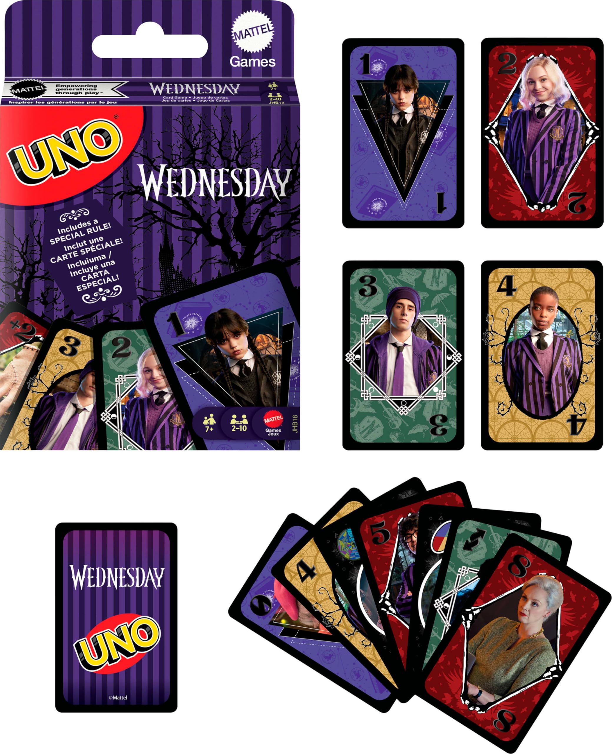 Juegos Mattel UNO Wednesday Card Game - Multicolor, 112 Cards, Ages 7+ 6