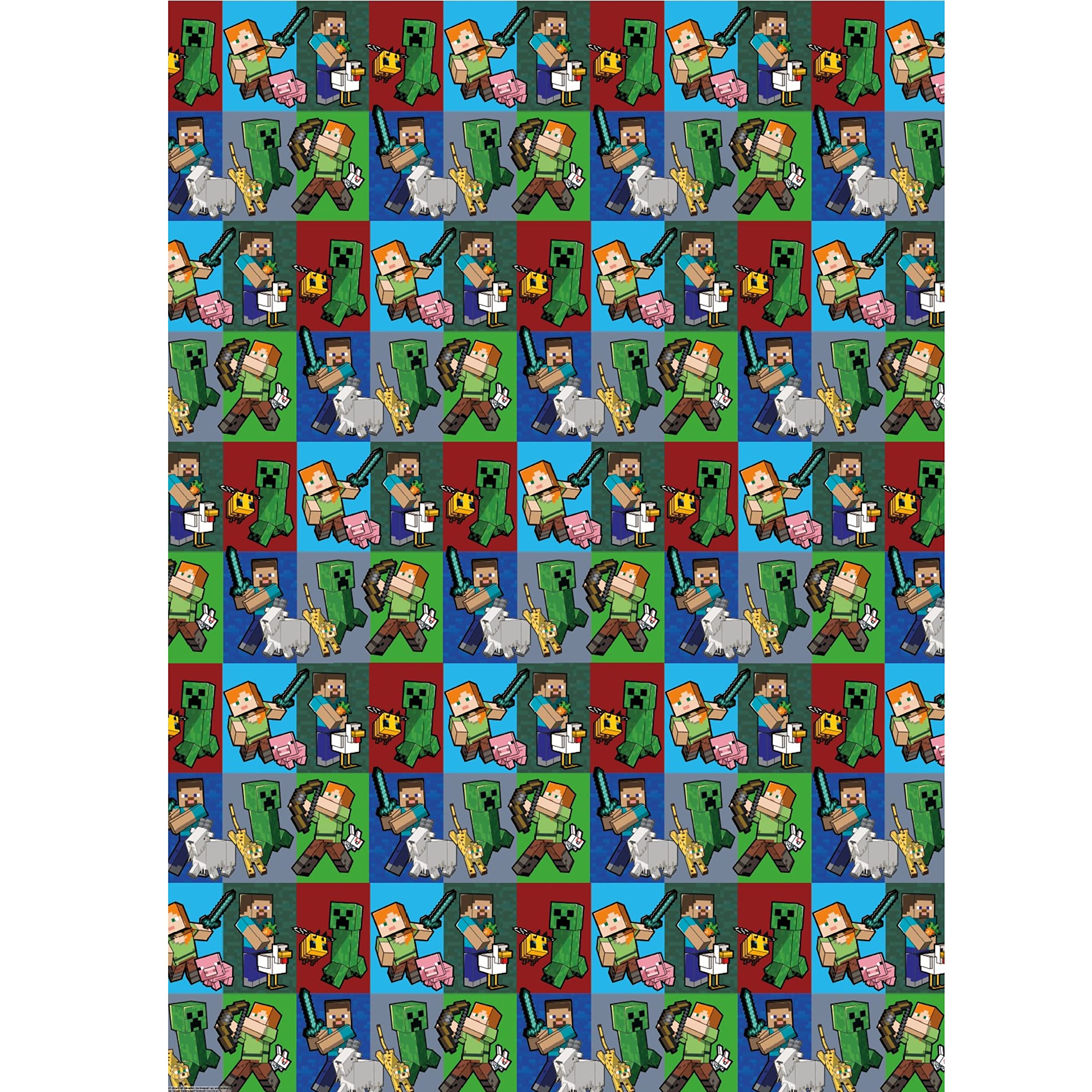 Minecraft Gift Wrapping Paper - 2 Sheets & 2 Tags | 70cm x 50cm Sheets | Officially Licensed