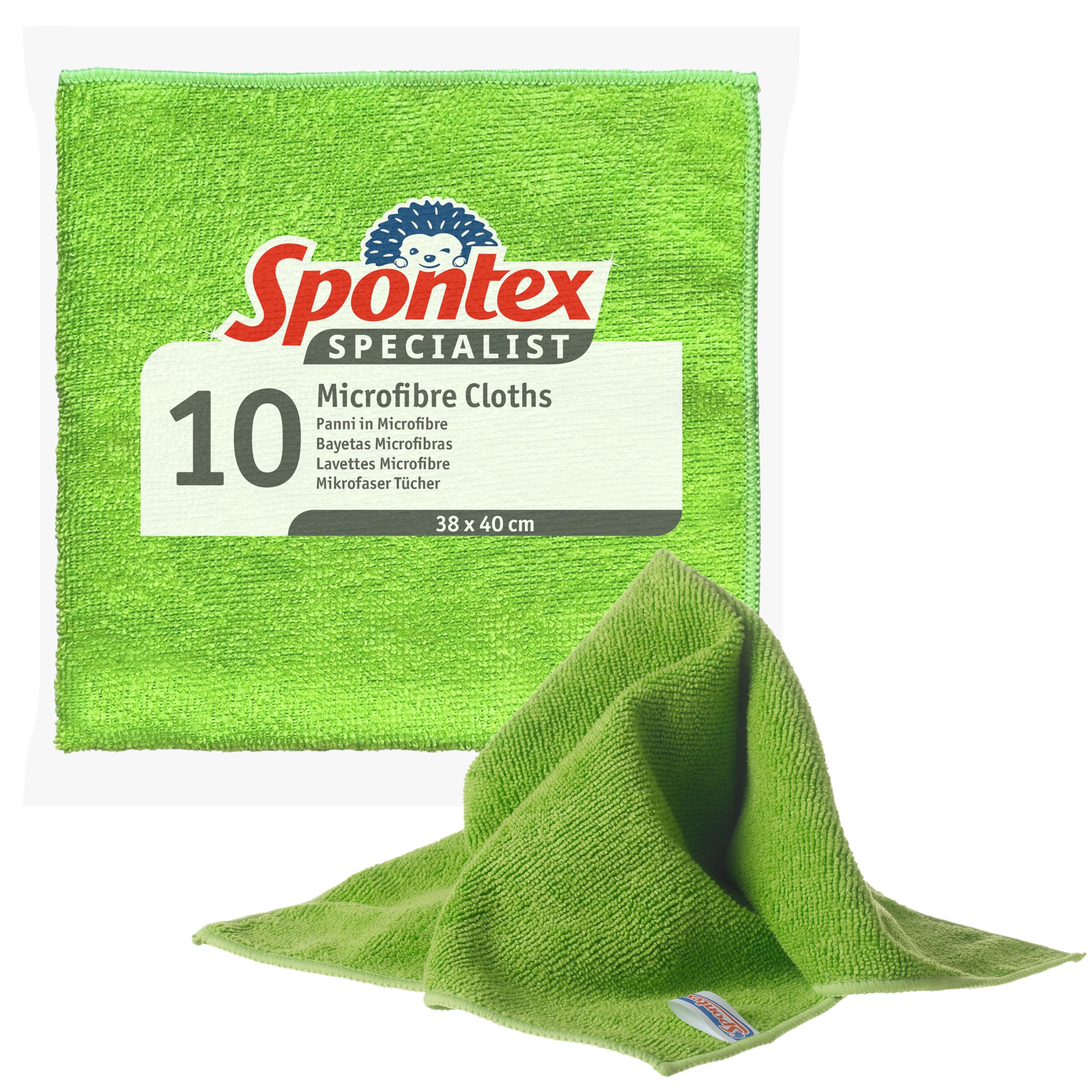 Spontex Specialist Microfibre Cloths - Pack of 10 | XL Size 38x40cm | Machine Washable