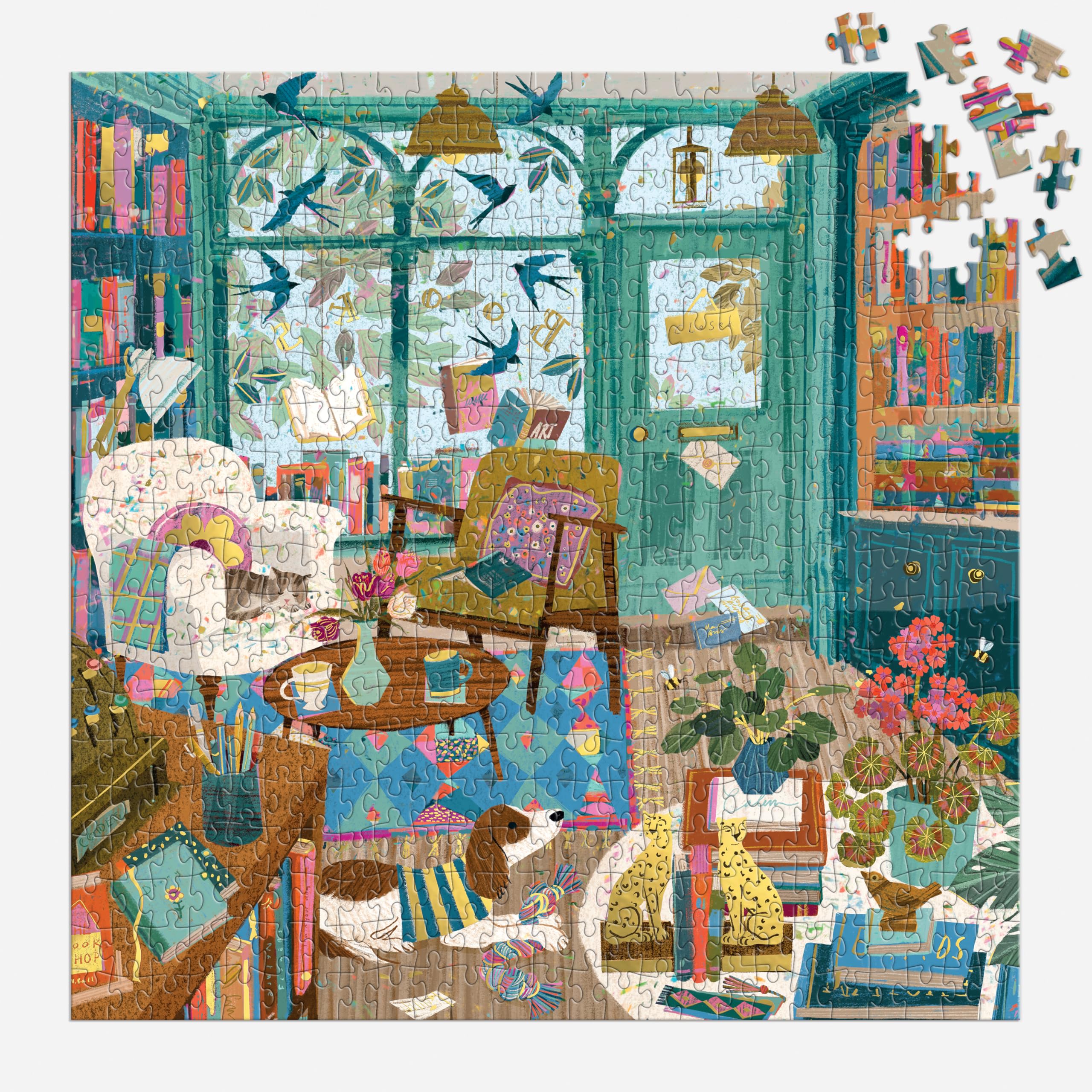 Galison Bookshop Afternoon 500 Piece Foil Puzzle - 20" x 20" Completed Size 6