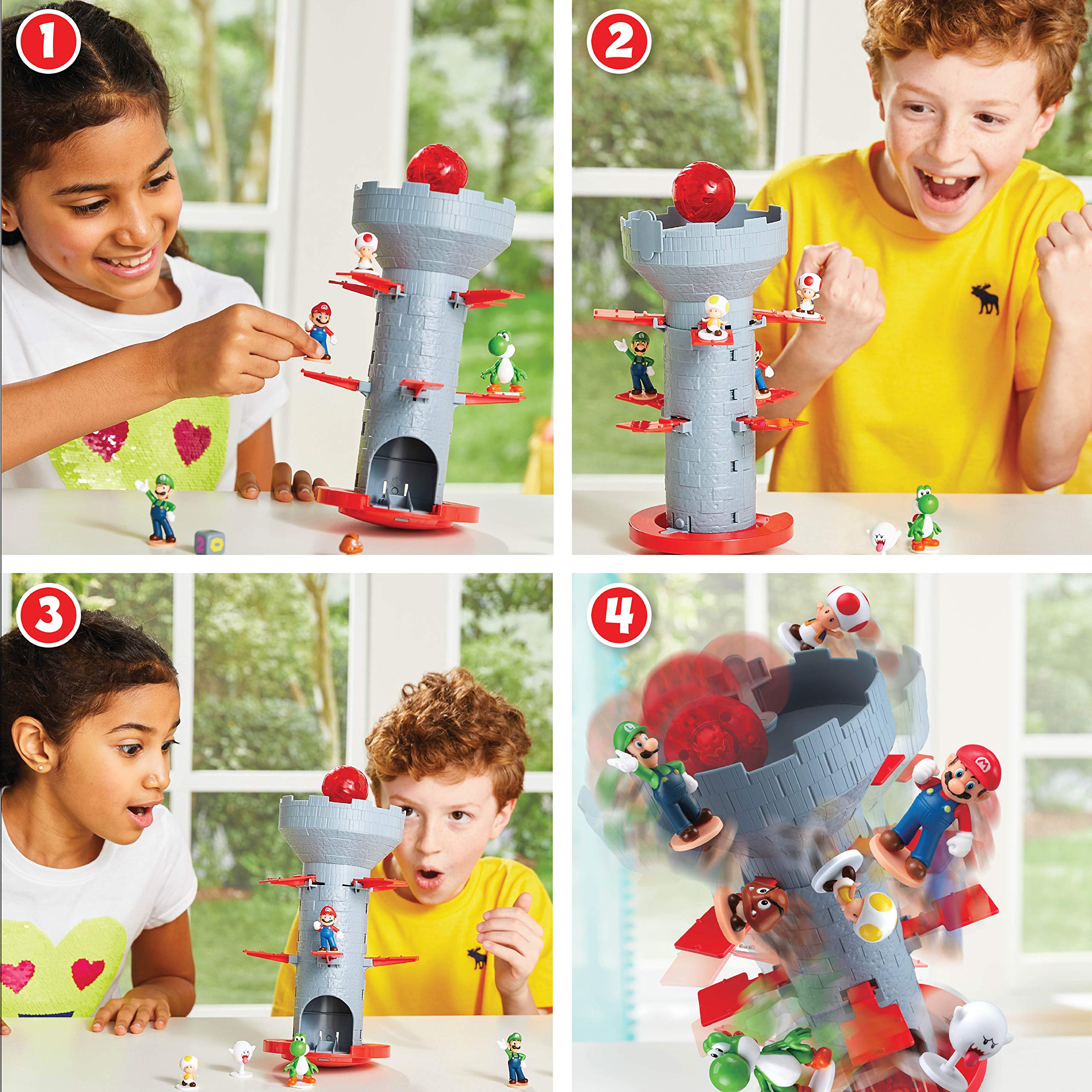 EPOCH Super Mario Blow Up! Shaky Tower Stacking Game | 7 Character Figures | Ages 4+ 5