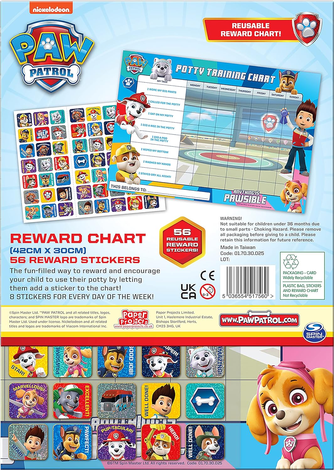 Paw Patrol Potty Training Reward Chart with Reusable Foil Stickers - 36 Months to 6 Years 3