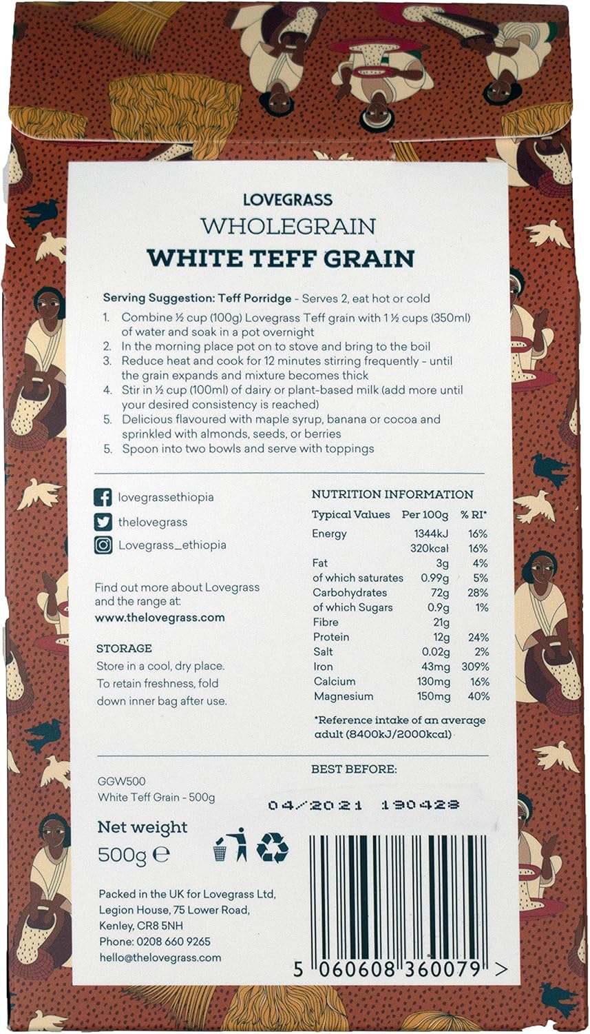 Lovegrass Habesha White Teff Grain - 500g - Gluten Free - Vegan & Dairy Free 4