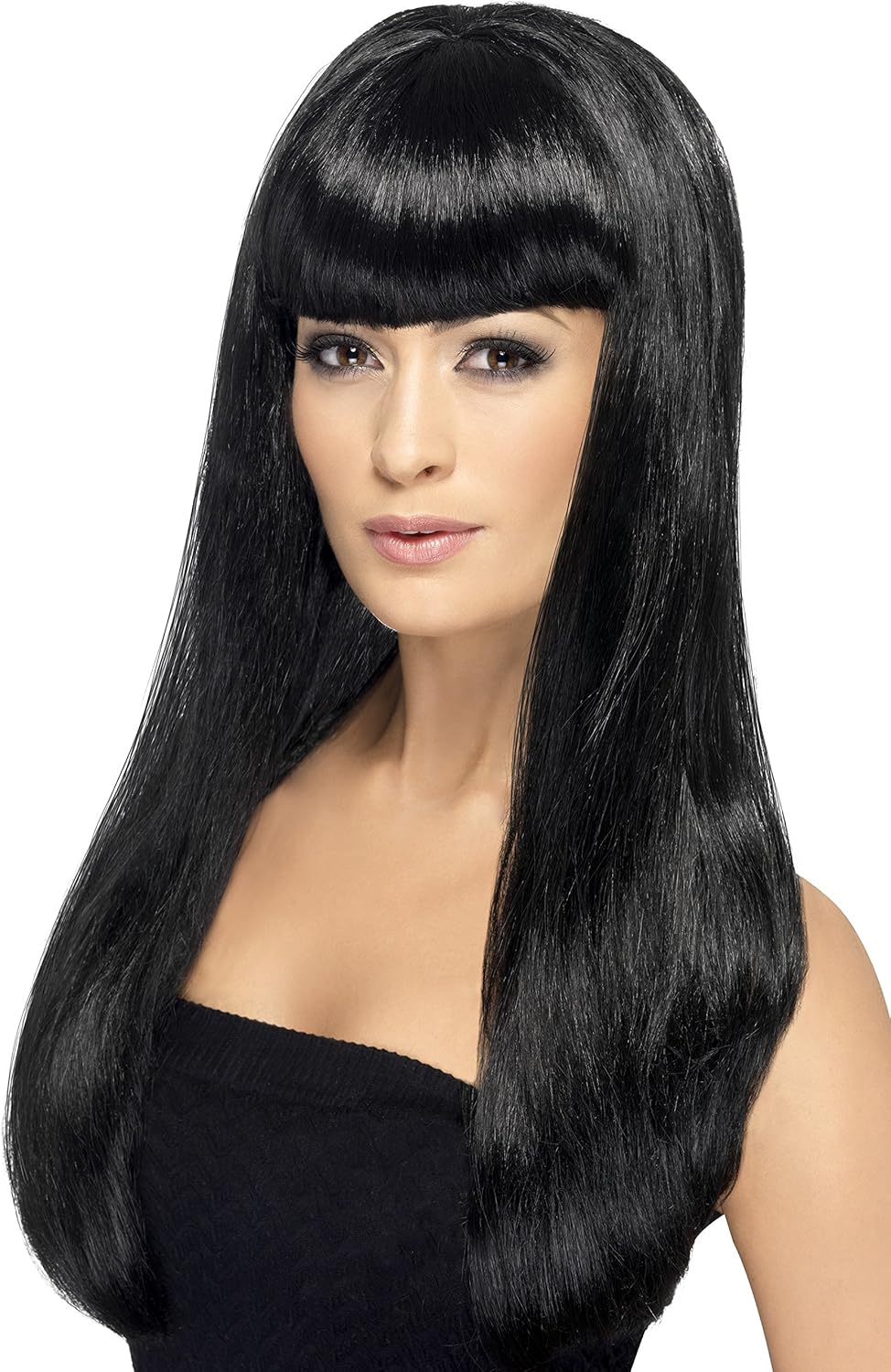 Smiffys Babelicious Long Straight Wig with Fringe - Black