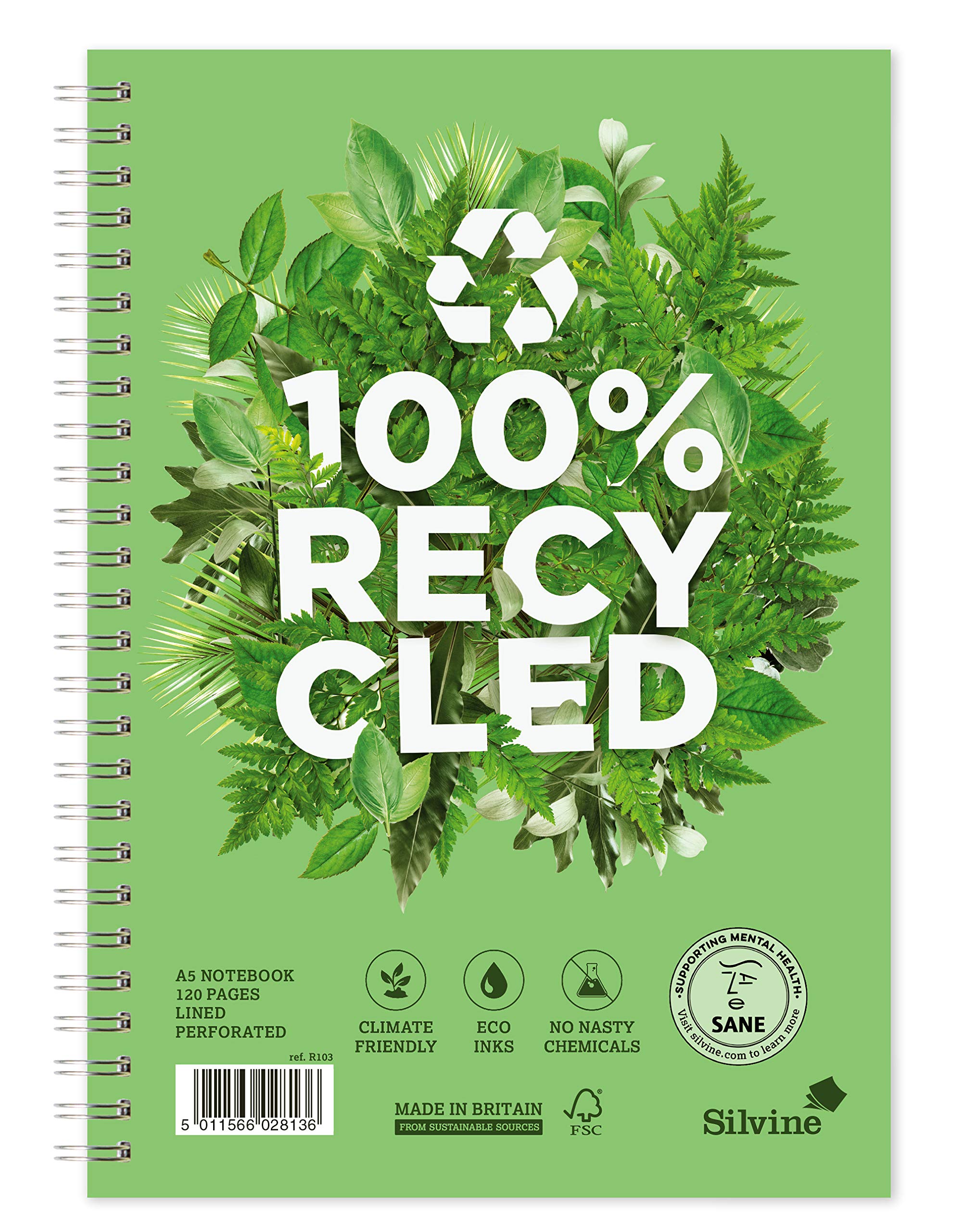 Silvine A5 Premium Recycled Wirebound Notebook - 120 Lined Pages | 80gsm | Soft Cover