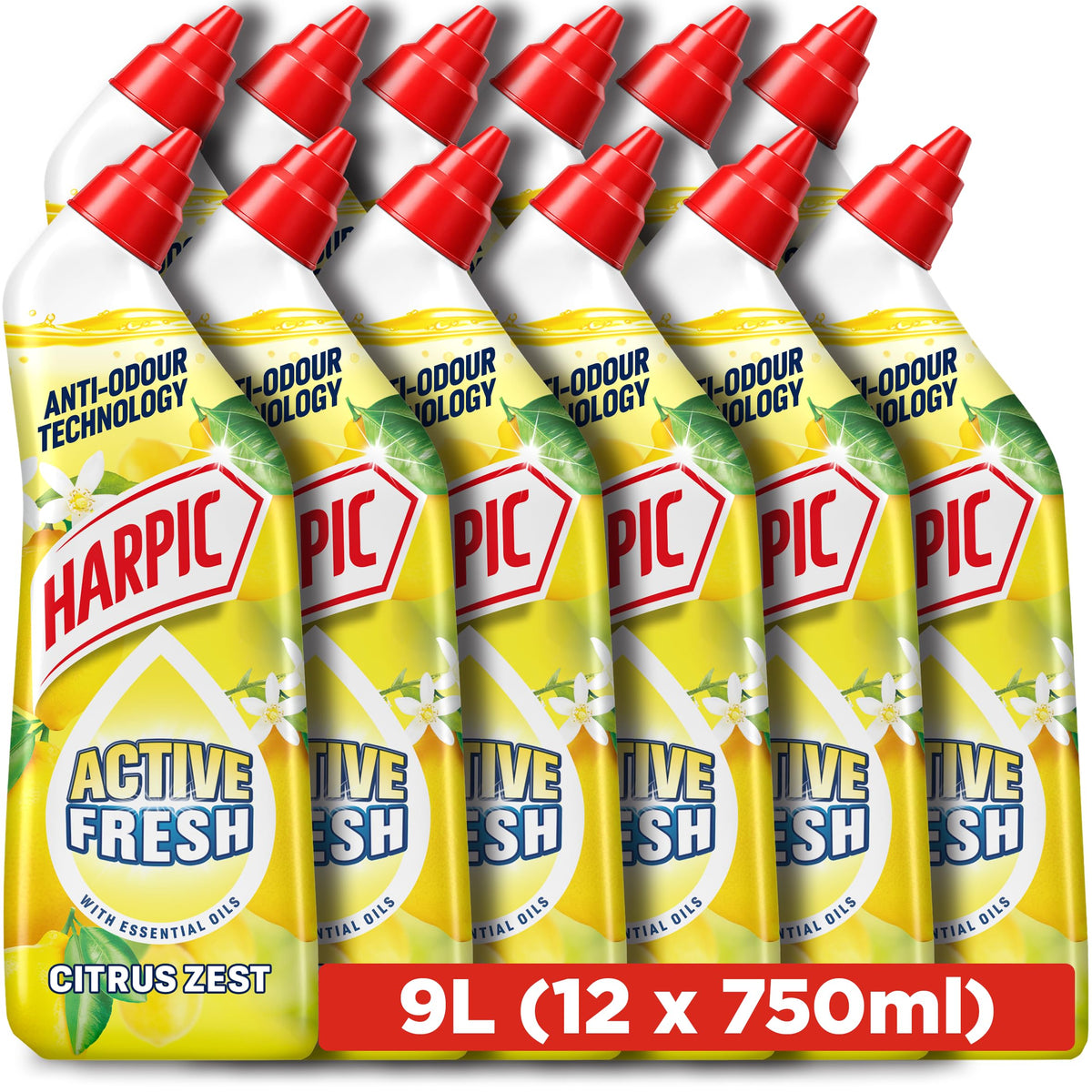 Harpic Active Fresh Toilet Cleaning Gel, Citrus Zest - 12 x 750 ml