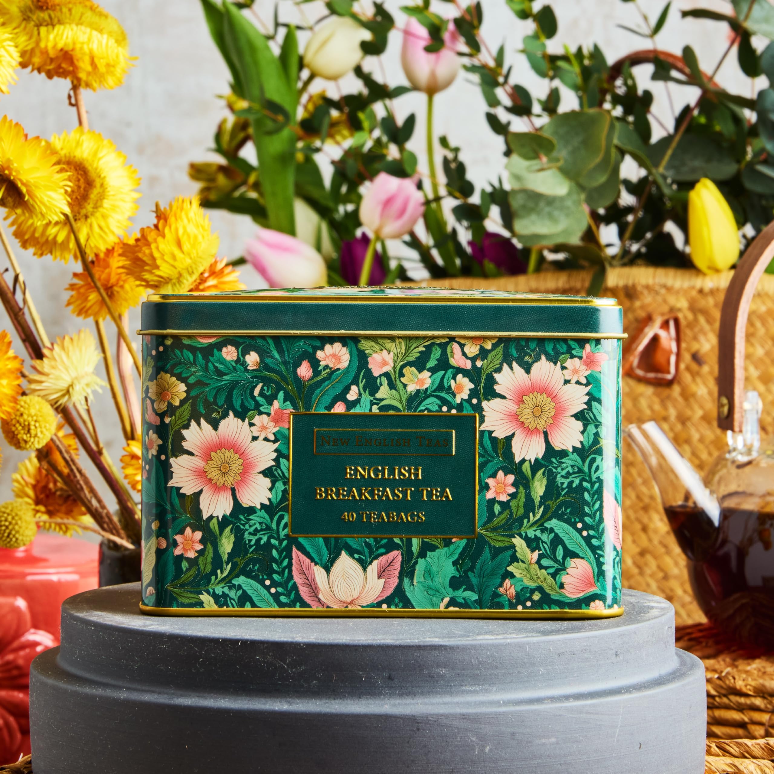 New English Teas Victorian Garden Tea Tin with 40 English Breakfast Teabags 15