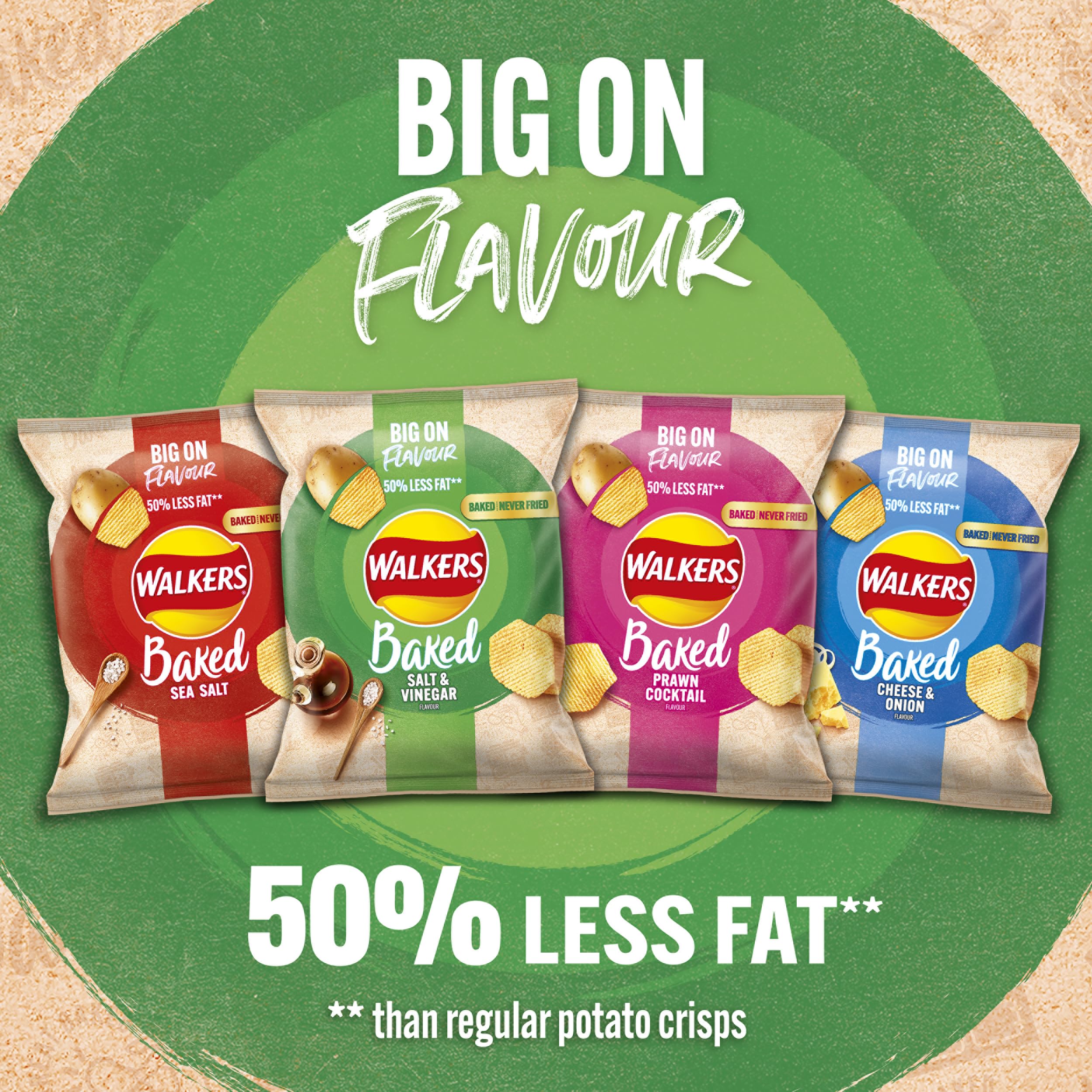 Walkers Baked Salt & Vinegar Crisps 32 x 37.5g - 50% Less Fat Snacks 3
