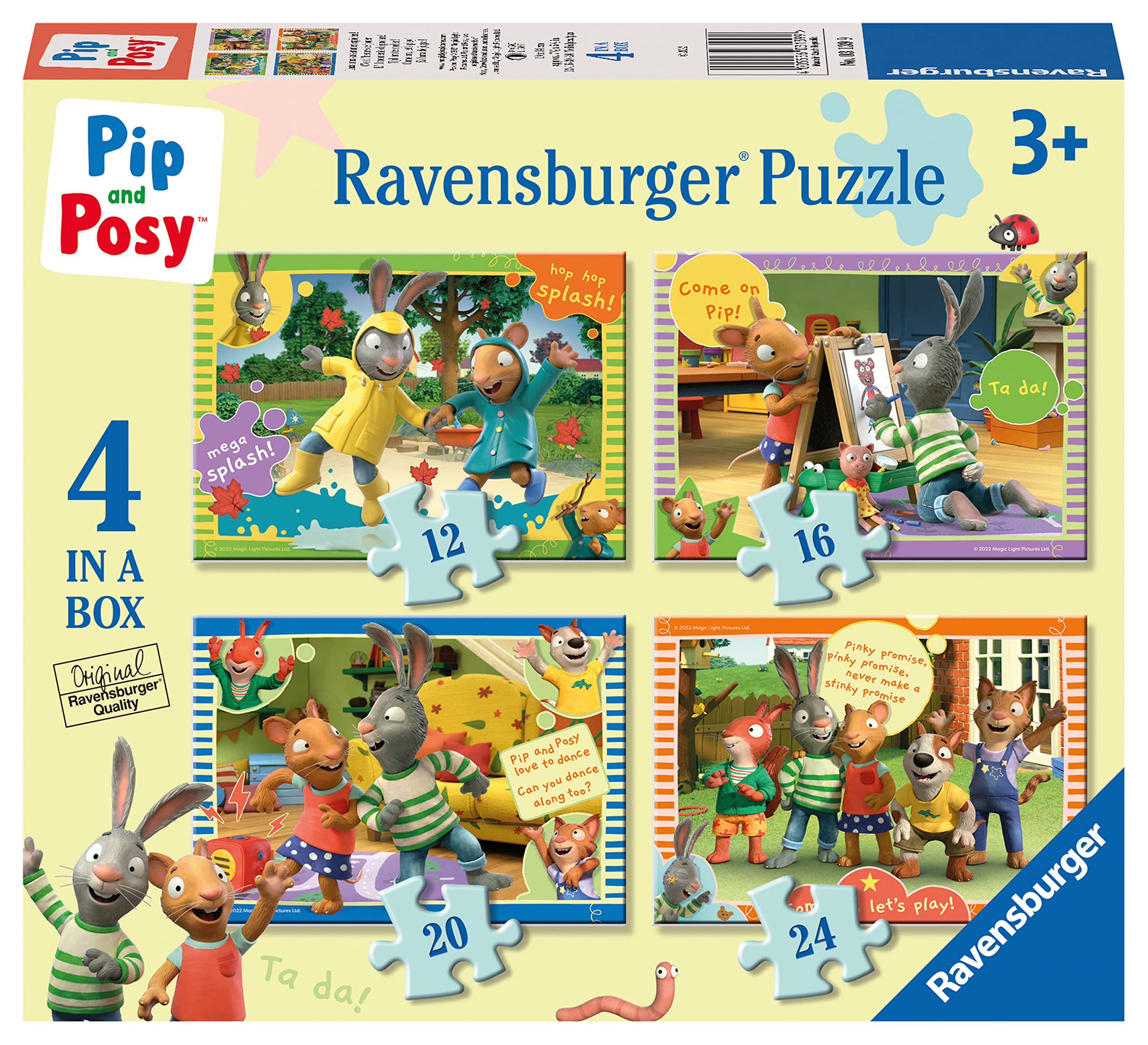 Ravensburger Pip & Posy 4-in-Box Jigsaw Puzzle Set - 12 to 24 Piece Puzzles for Kids 3 Years Up