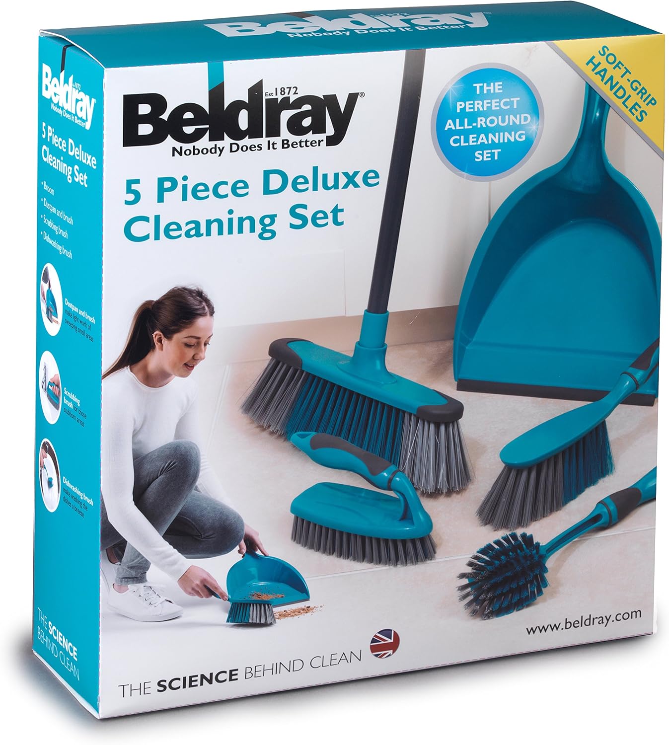 Beldray - LA024152TQ 5 Piece Cleaning Set with Broom, Dustpan & Brush, Scrubbing Brush, Dish Brush 6