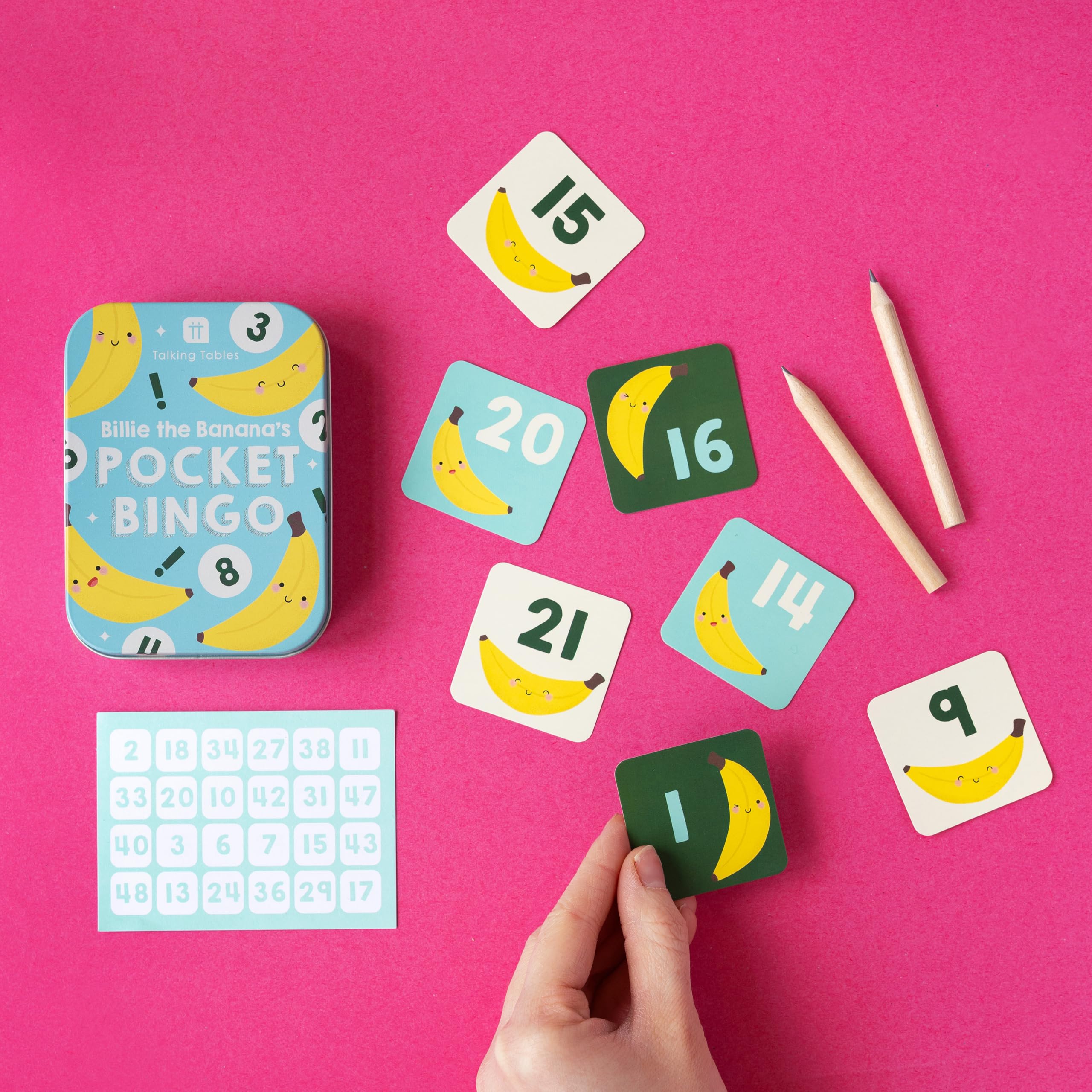 Talking Tables Banana Bingo Travel Game | Pocket Size | Ages 5+ | 2+ Players