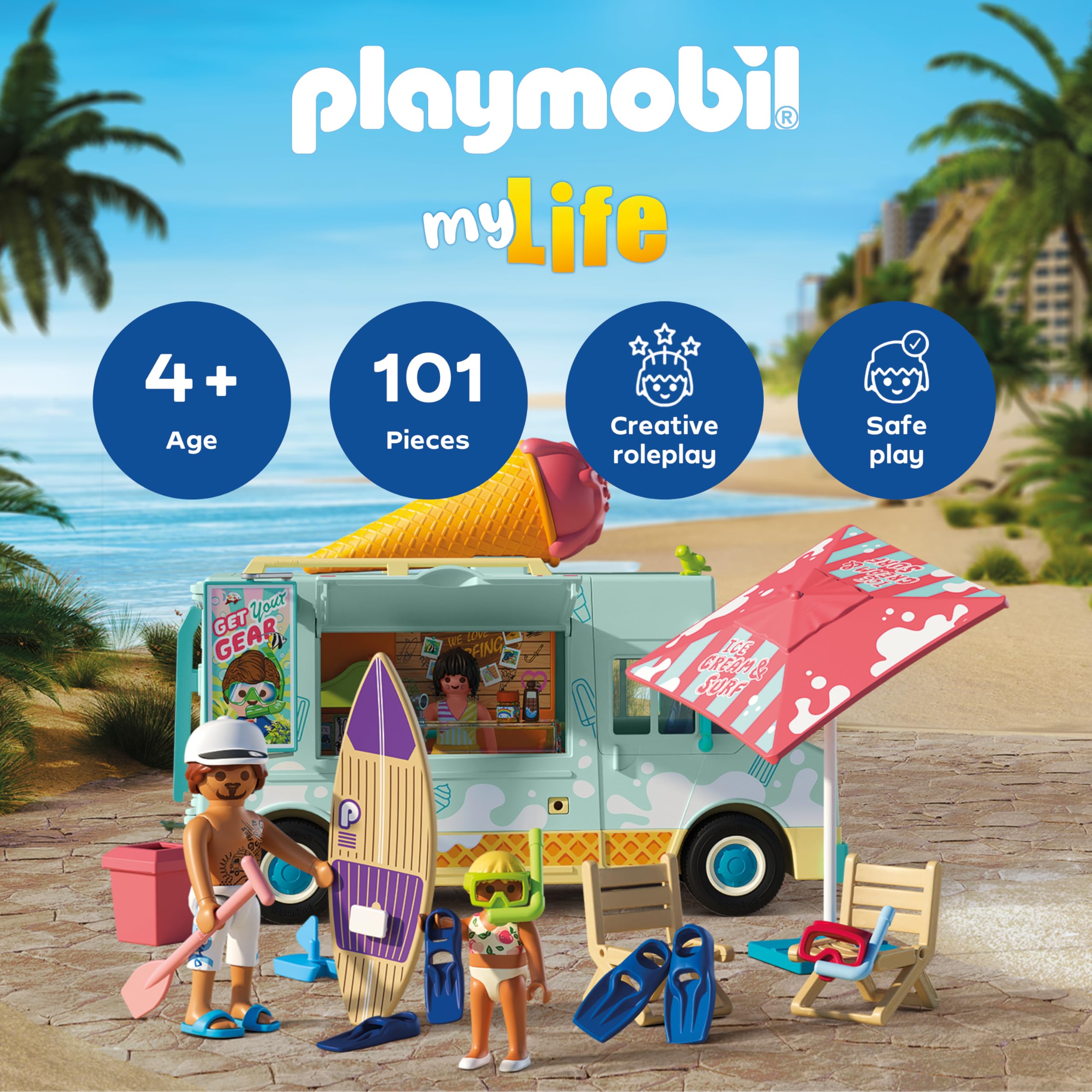 Playmobil Ice Cream Truck and Surf Shop - Ages 4+ | Multicolor Plastic