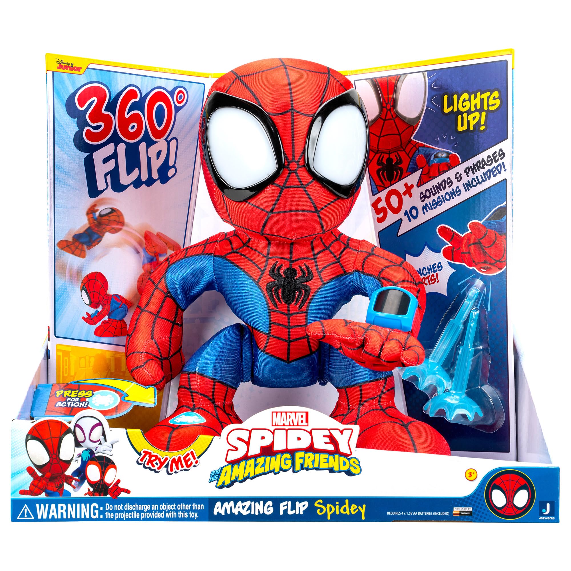 Marvel's Spidey and His Amazing Friends Amazing Flip Spidey - 12-Inch Animatronic Plush with Lights, Sounds & Web Darts 9