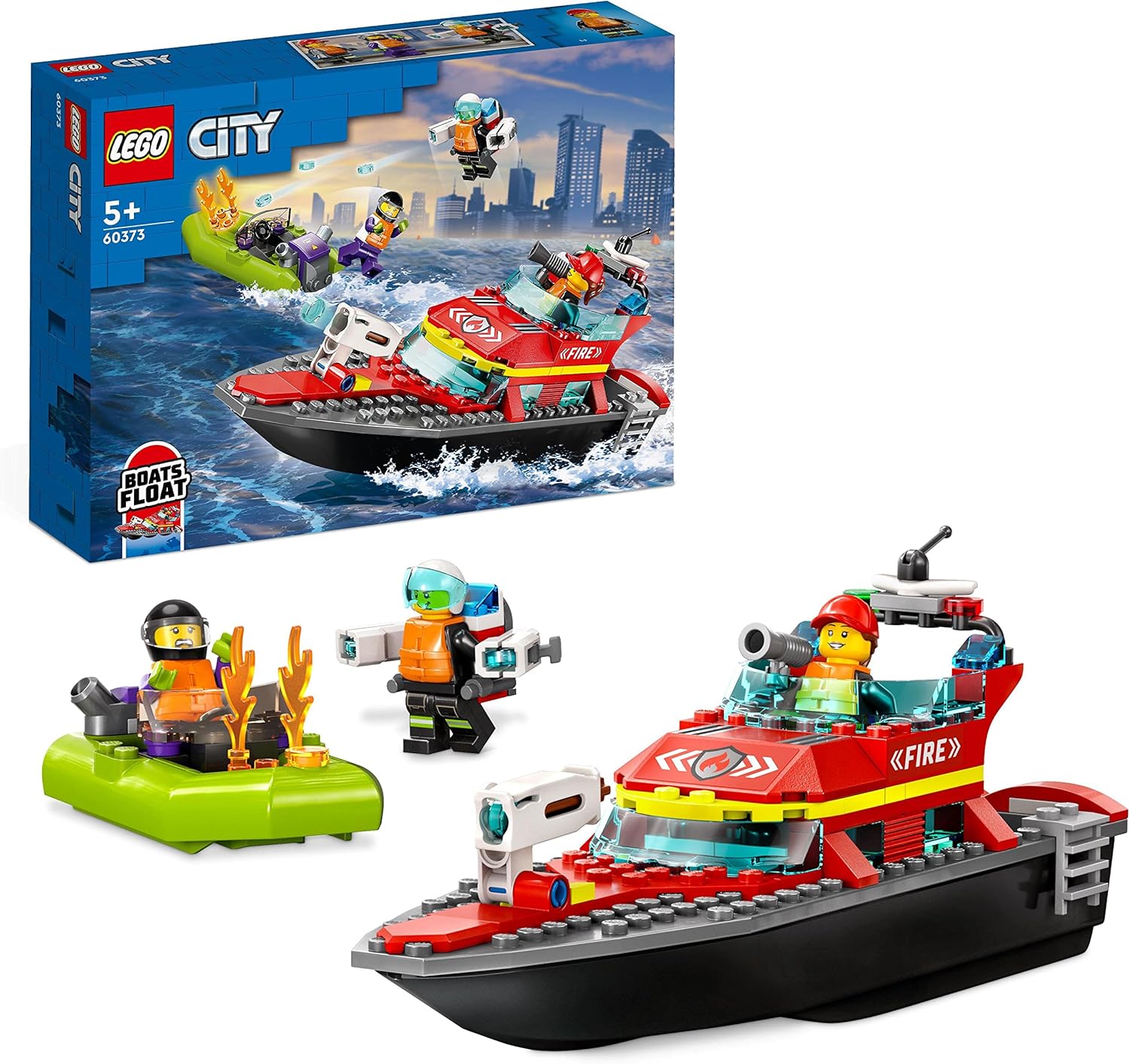 LEGO City Fire Rescue Boat Toy - Floating Fireboat with Jetpack, Dinghy & 3 Minifigures for Kids 5+