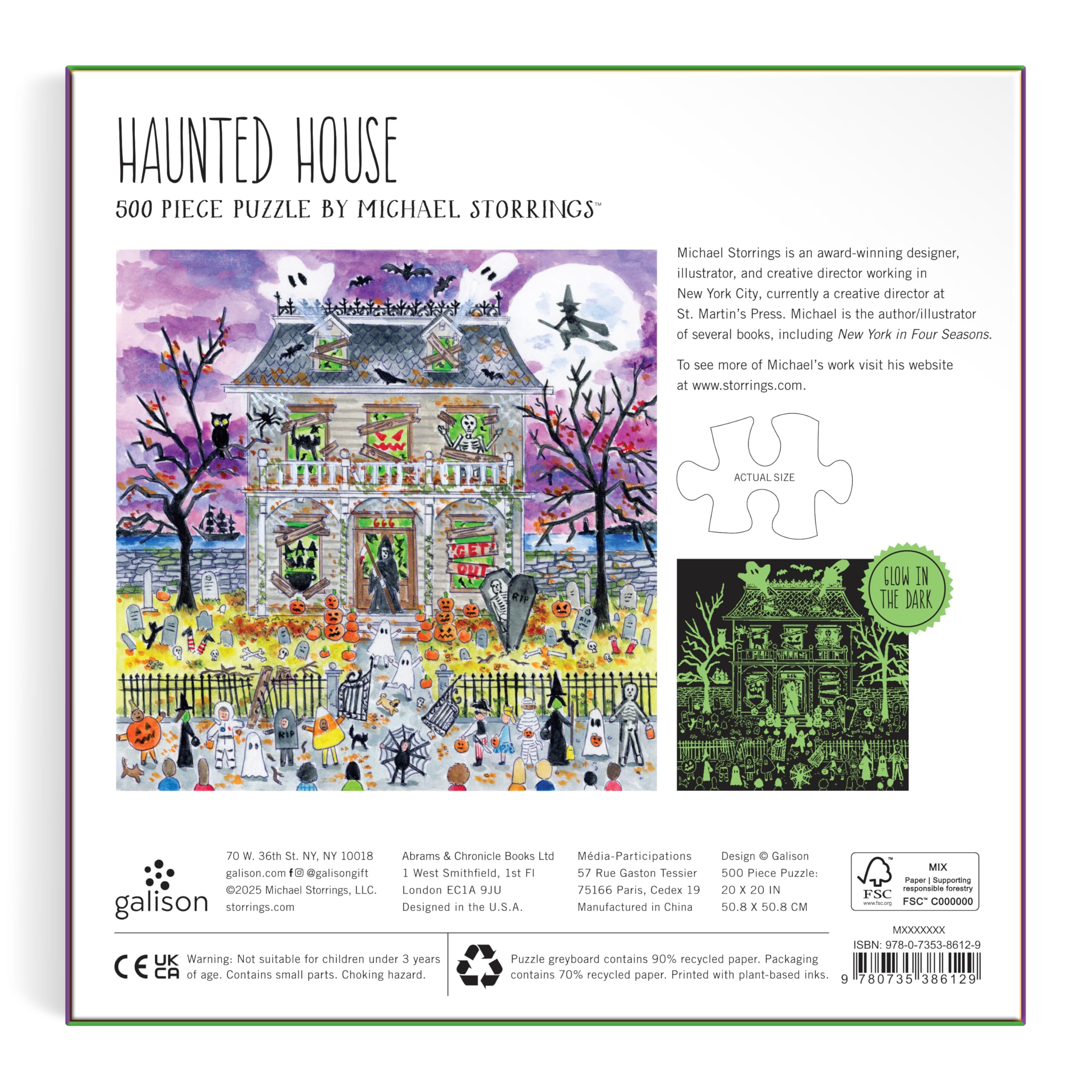 Galison Haunted House - 500 Piece Glow in the Dark Jigsaw Puzzle for Adults & Kids 5