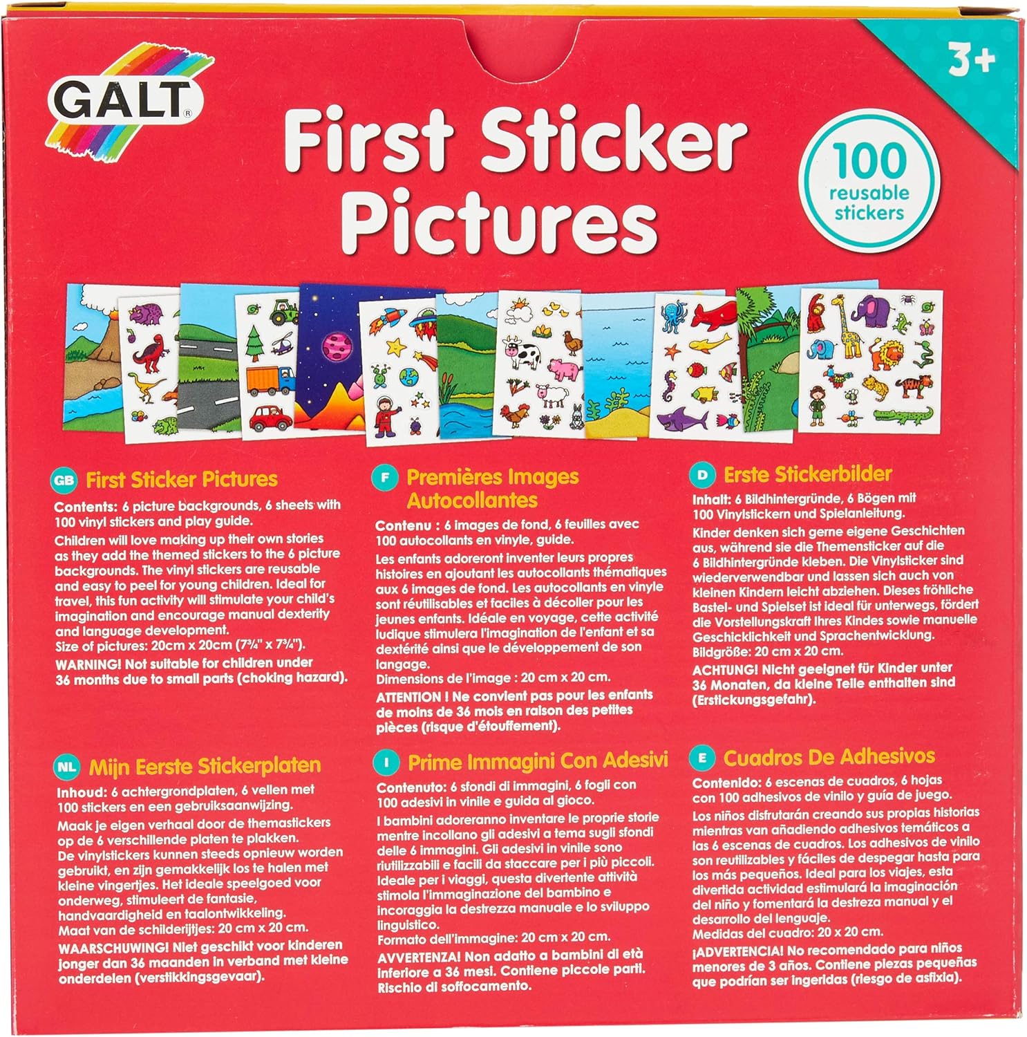 Galt First Sticker Pictures - Reusable Sticker Activity Kit with 6 Backgrounds & 100 Vinyl Stickers 3