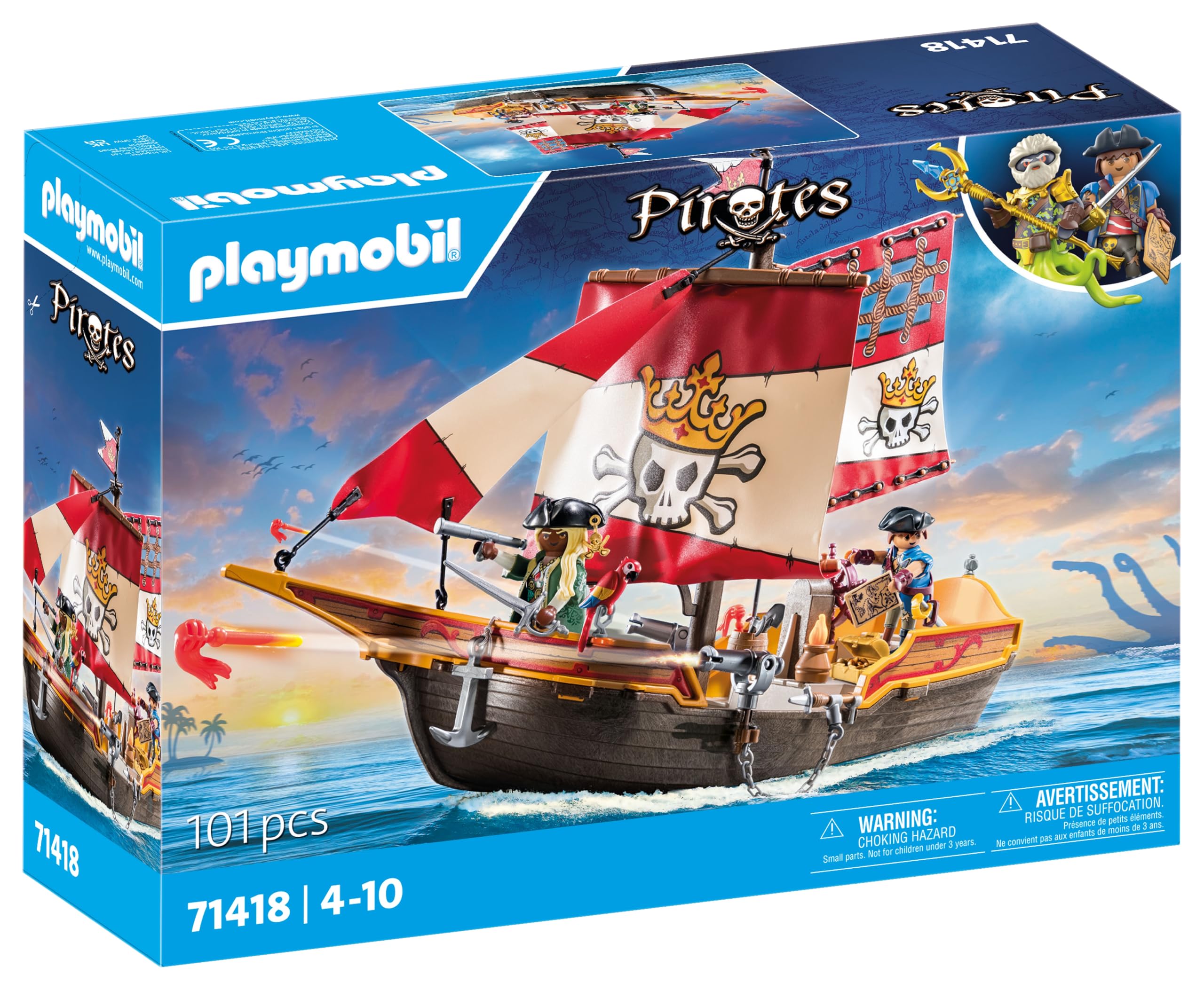 Playmobil 71418 Pirates: Small Pirate Vessel Playset for Kids 4+