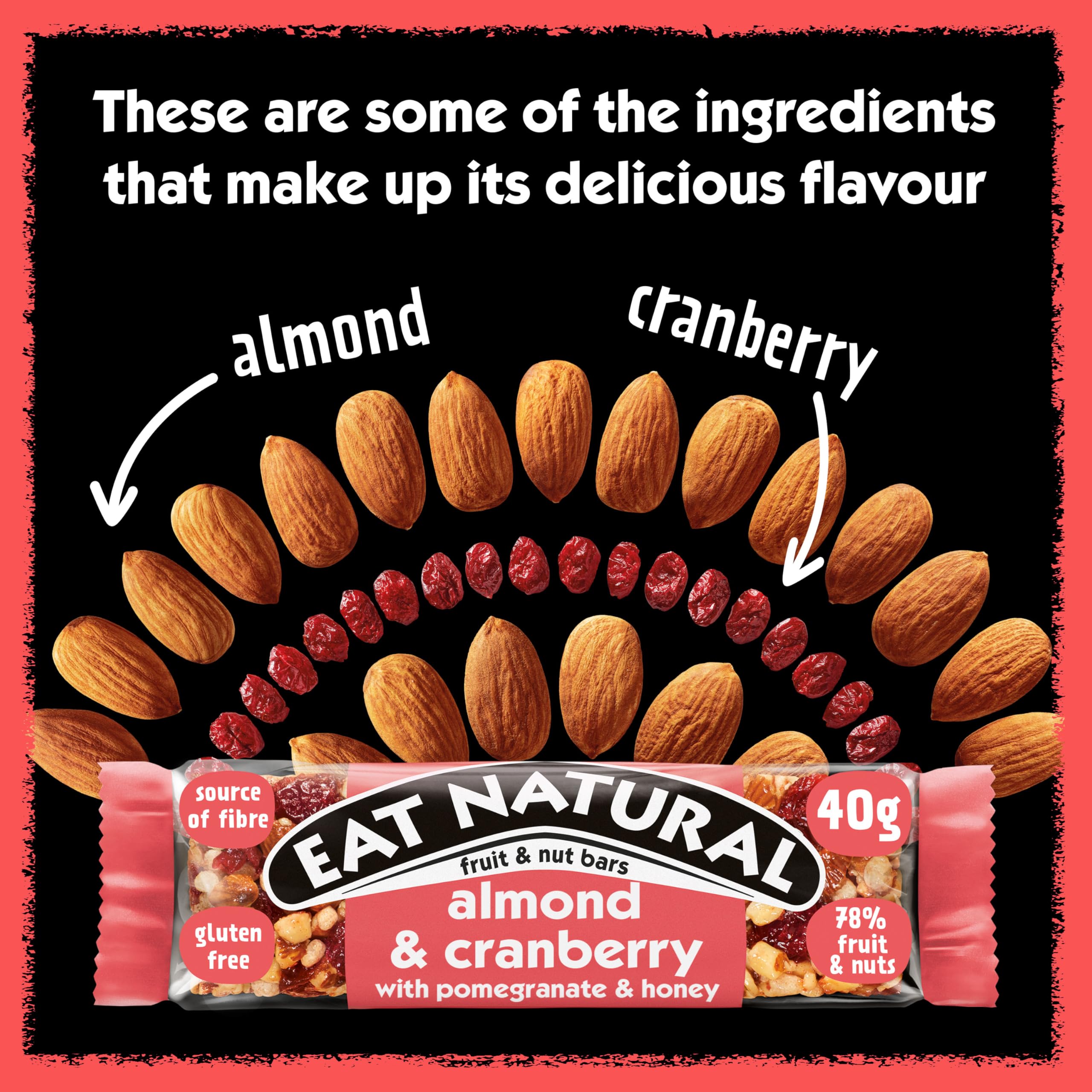 Eat Natural Fruit & Nut Bars Almond & Cranberry with Pomegranate & Honey - Pack of 12 7