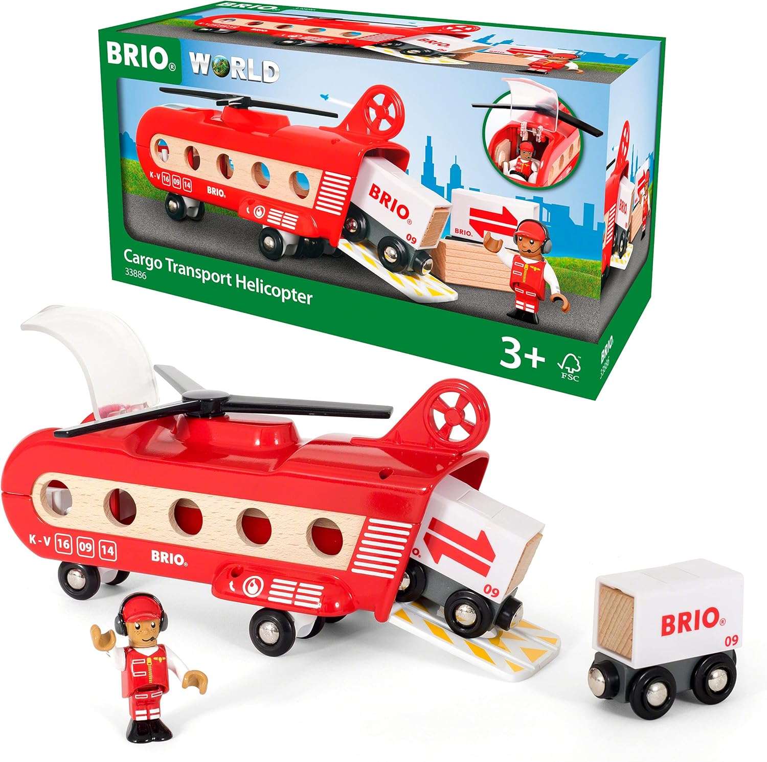 BRIO World Airport Cargo Transport Helicopter Playset with Magnetic Couplings for Ages 3+