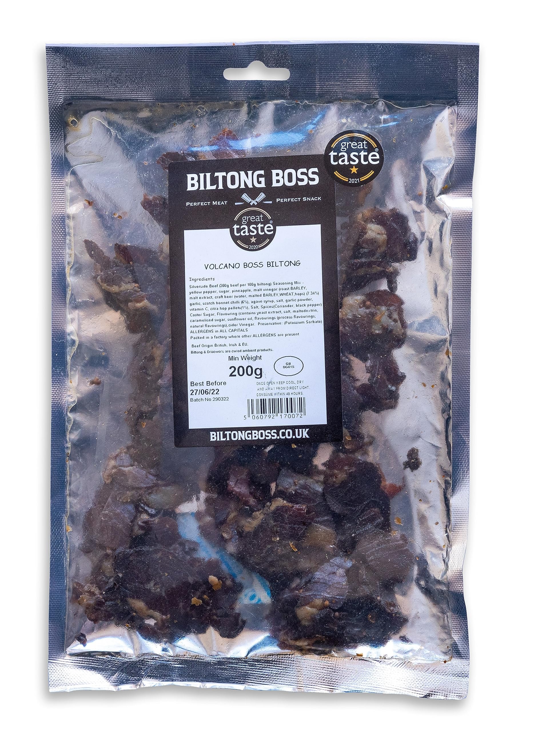 Biltong Boss Volcano Boss Beef Biltong - High Protein Snack | Mildly Hot Spice | 200g 1