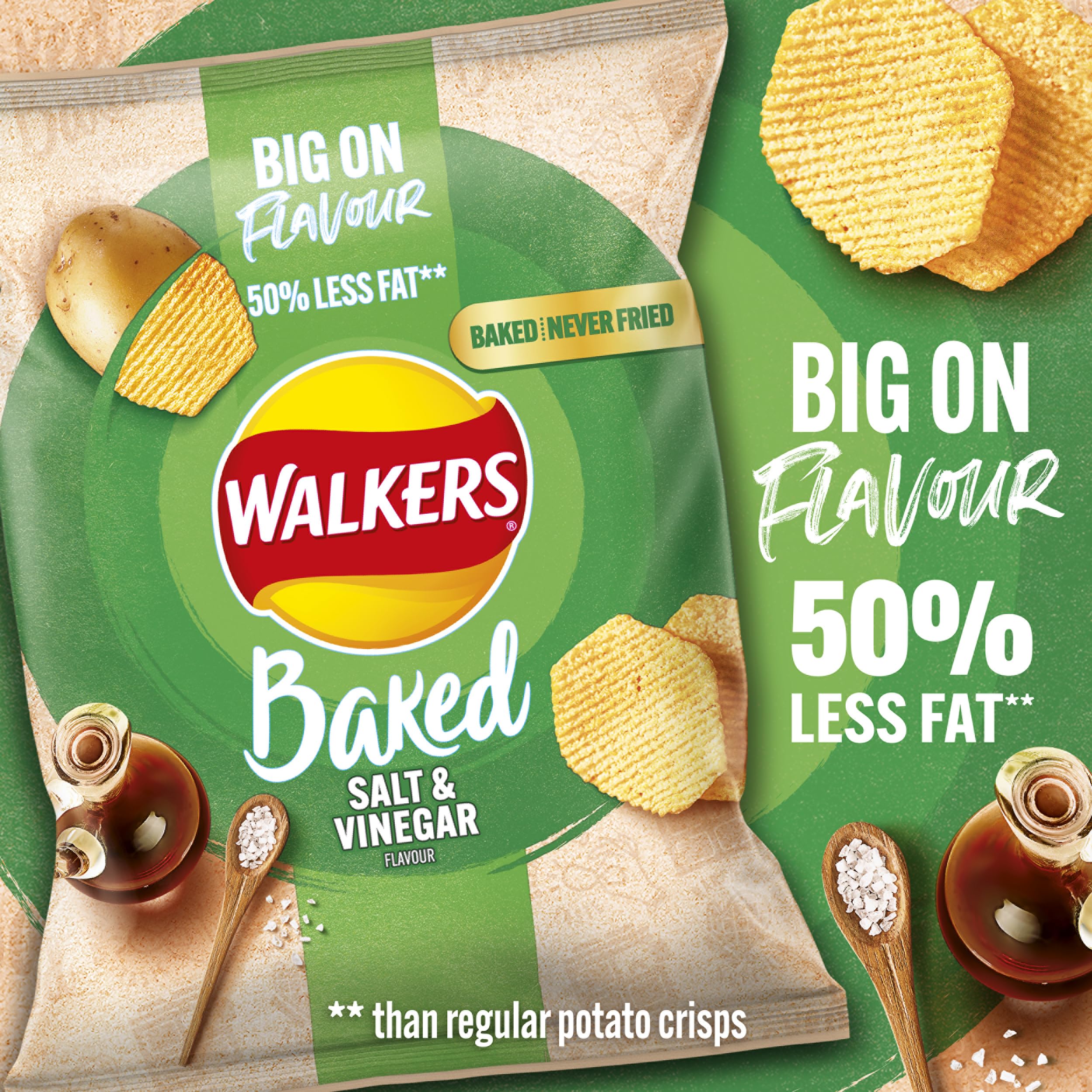 Walkers Baked Salt & Vinegar Crisps 32 x 37.5g - 50% Less Fat Snacks 4