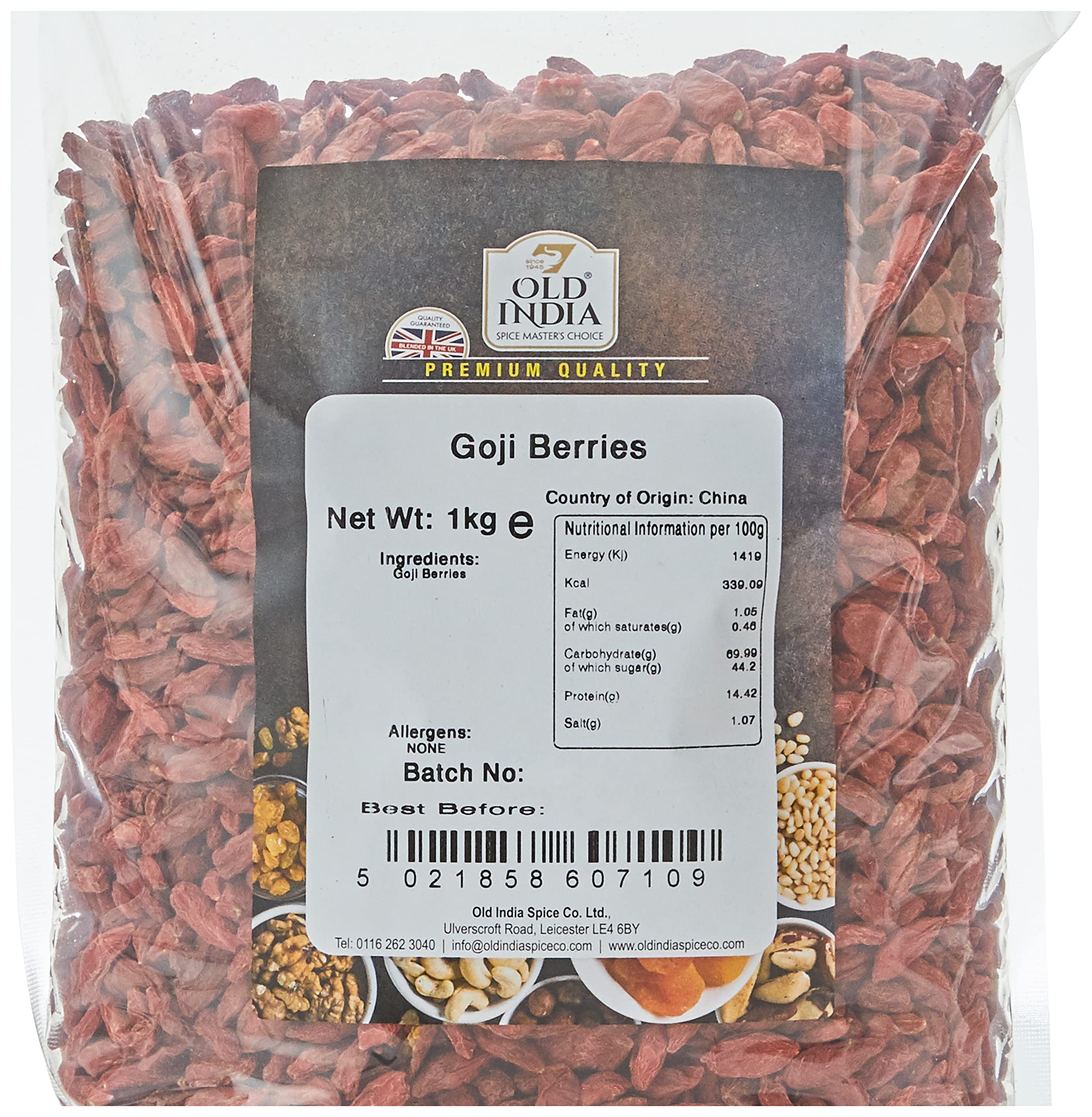 Old India Goji Berries - 1kg Natural & Additive Free Dried Fruit | Up to 2 Year Shelf Life