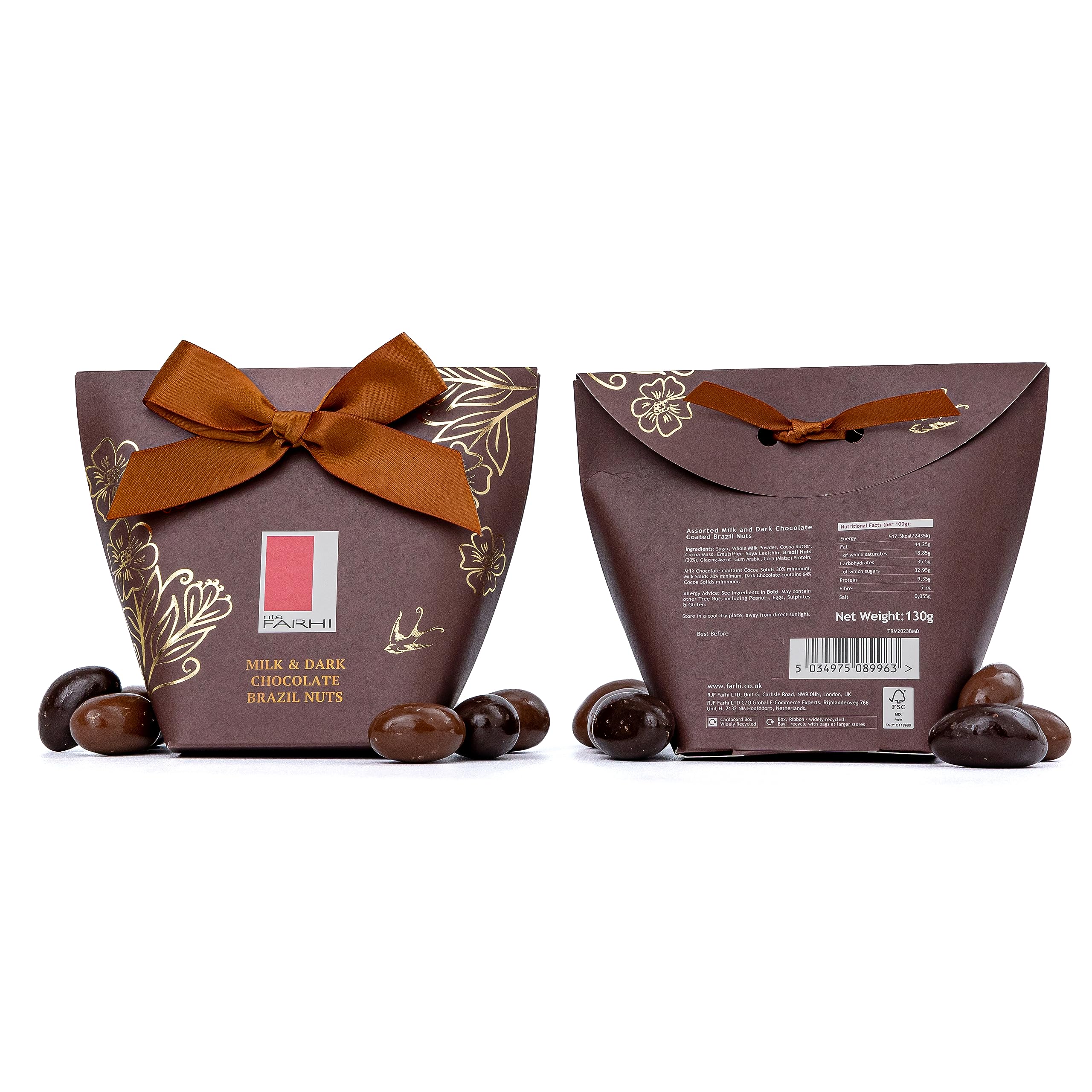 Rita Farhi Milk & Dark Chocolate Brazil Nuts in Luxury Gift Box, 130g 8