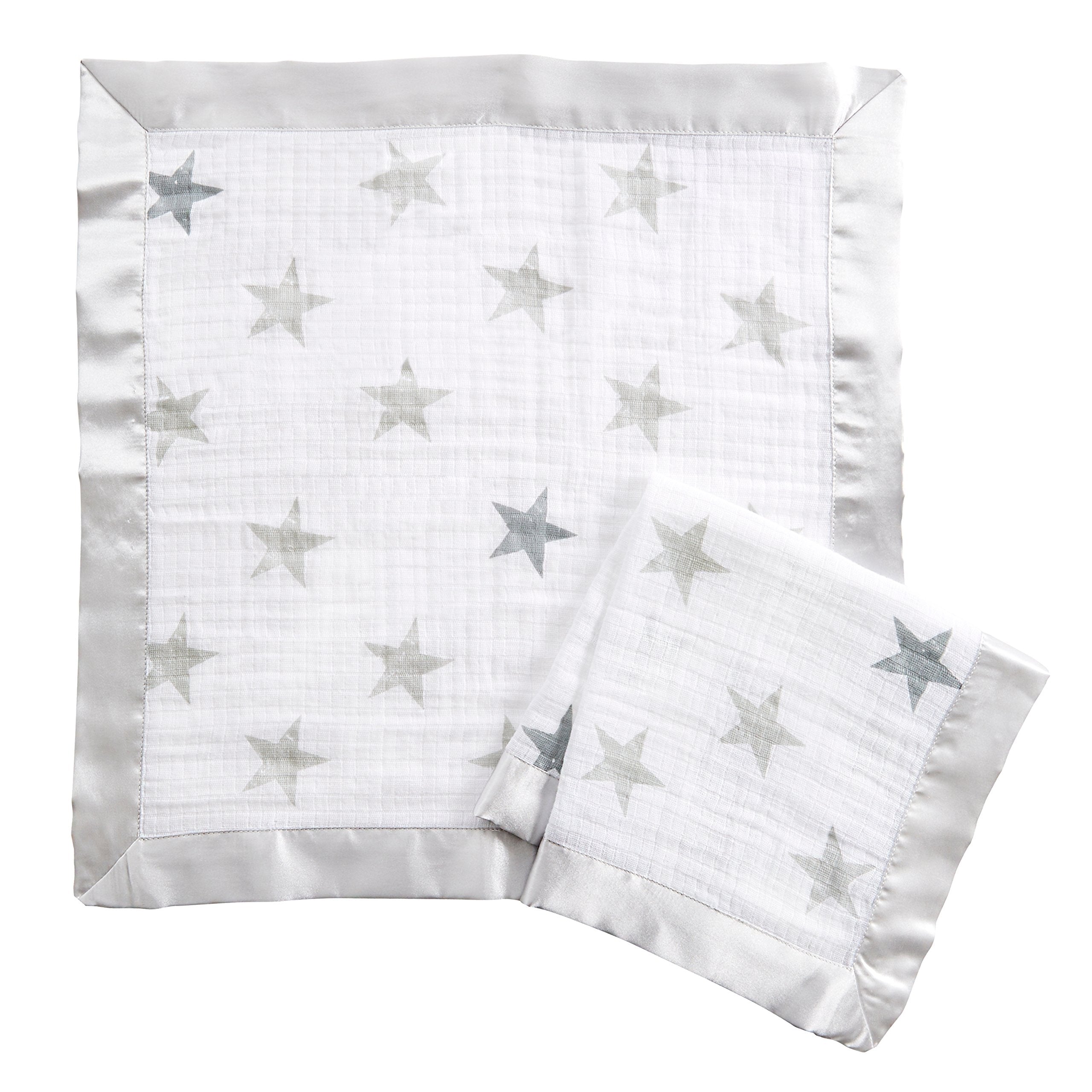 aden + anais essentials Issie Security Blanket - 2-Pack Super Soft 100% Cotton Muslin with Satin Trim
