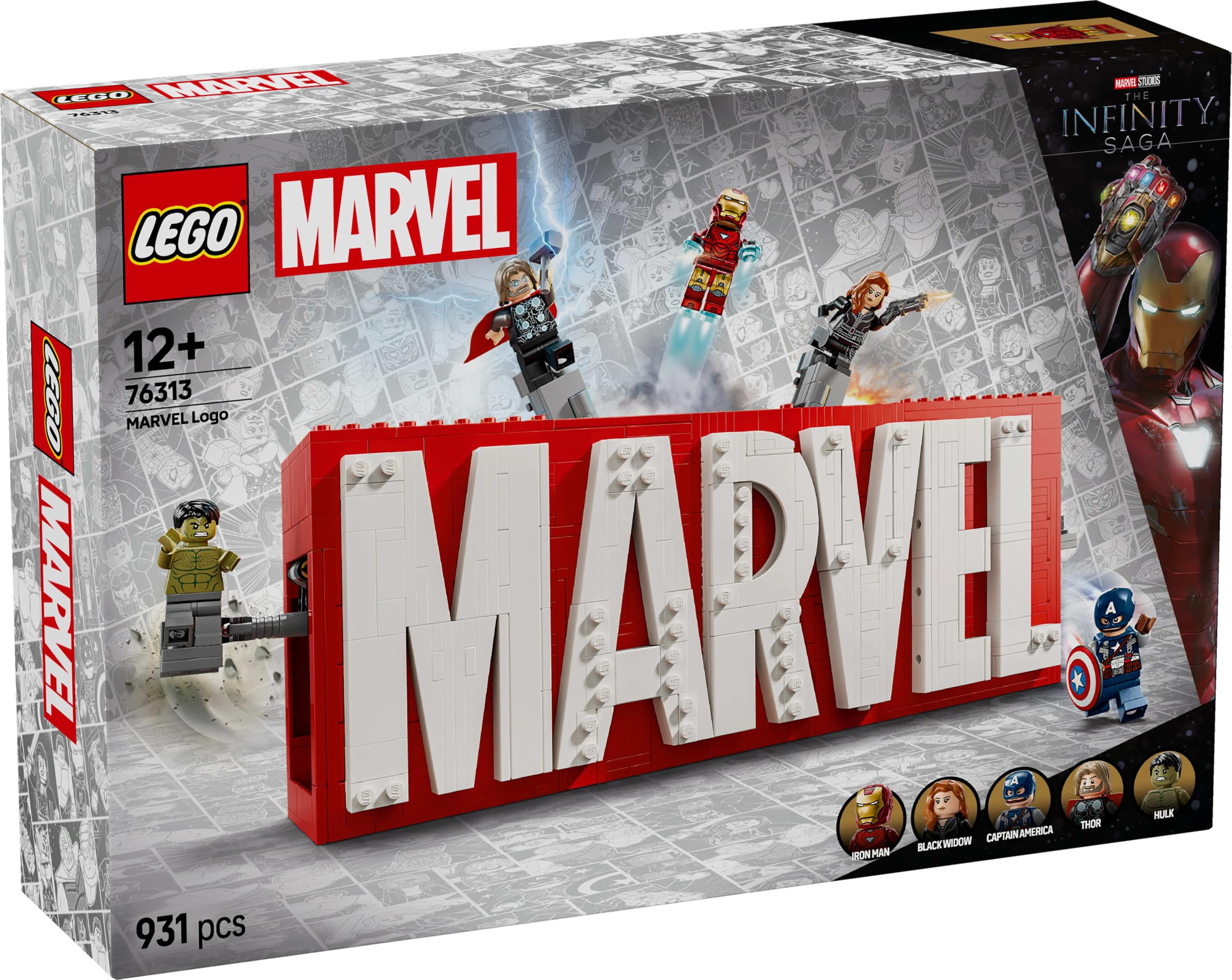LEGO Marvel: MARVEL Logo & Minifigures - Buildable Super Hero Playset for Ages 12+ 13