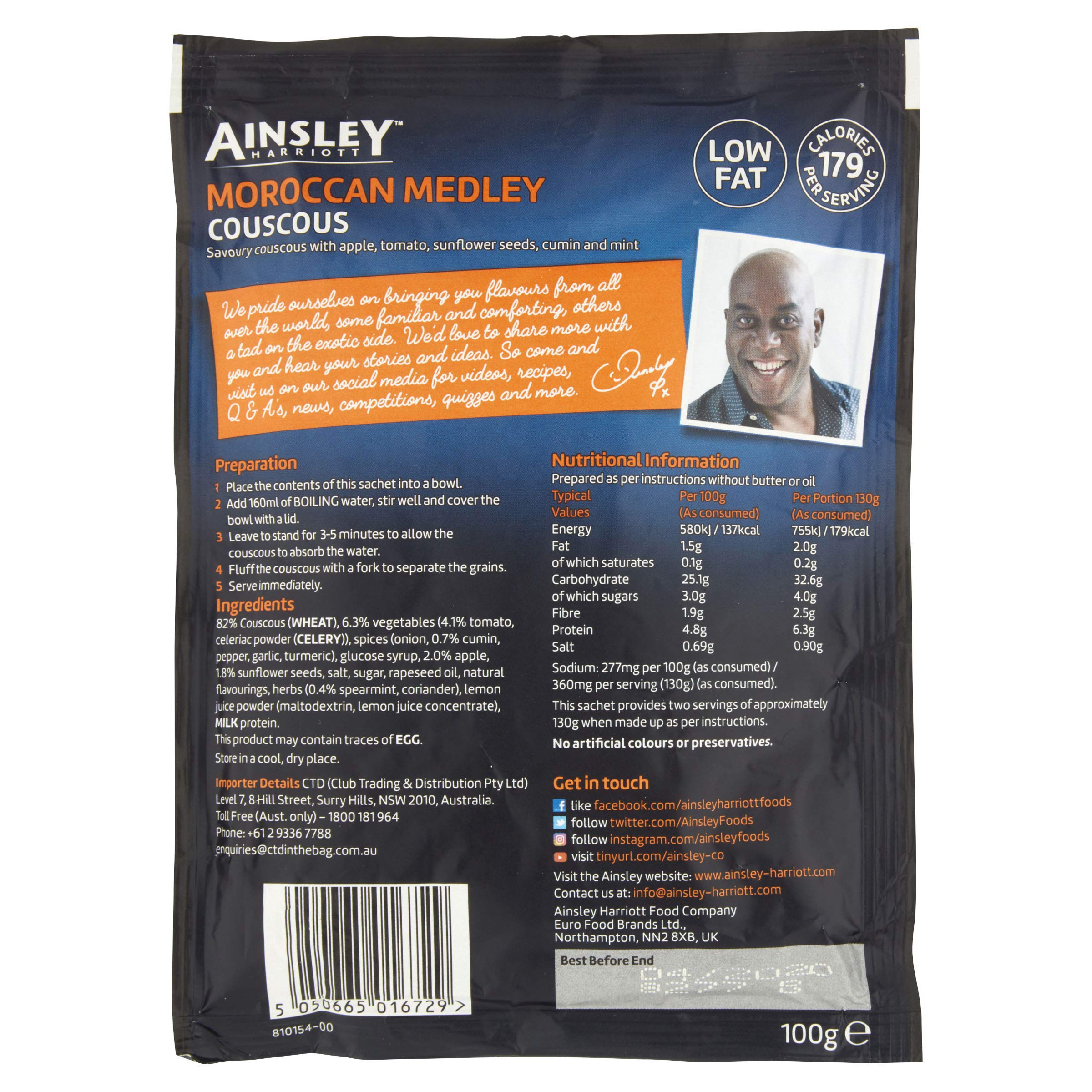 Ainsley Harriott Moroccan Medley Couscous - Savoury Flavoured Instant Couscous, 100g, Pack of 12 4