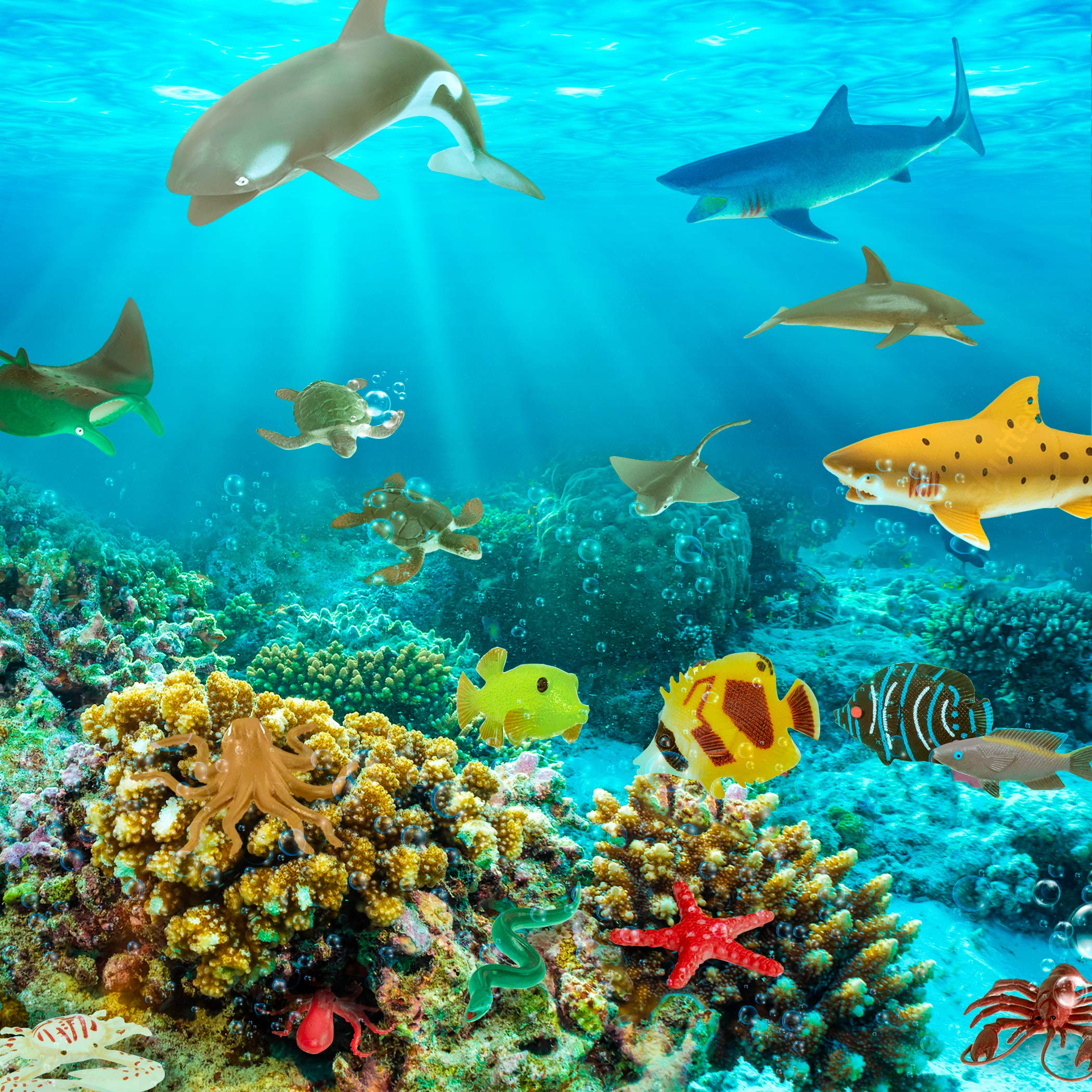 Terra by Battat – 60pcs Tropical Fish & Crab Toys – Mini Plastic Ocean Animal Playset for Kids 8