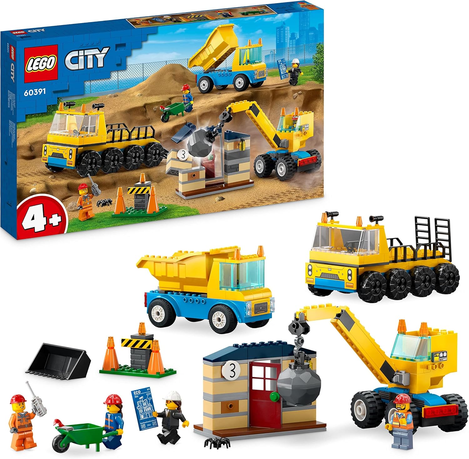 LEGO 60391 City Construction Trucks and Wrecking Ball Crane Playset - 4+ Years