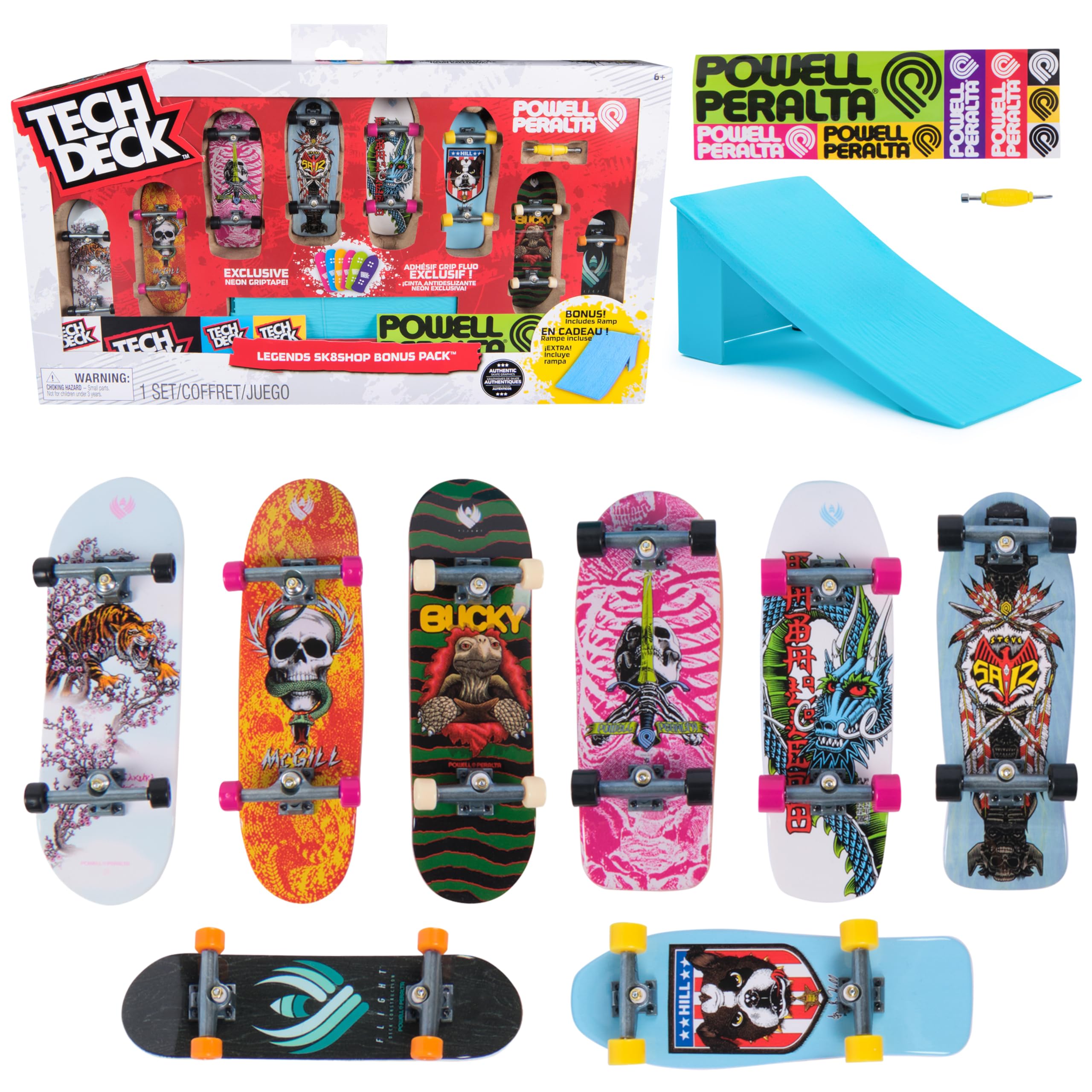 Tech Deck Powell Peralta Legends SK8Shop Bonus Pack with Ramp - 8 Customizable Fingerboards for Ages 6+