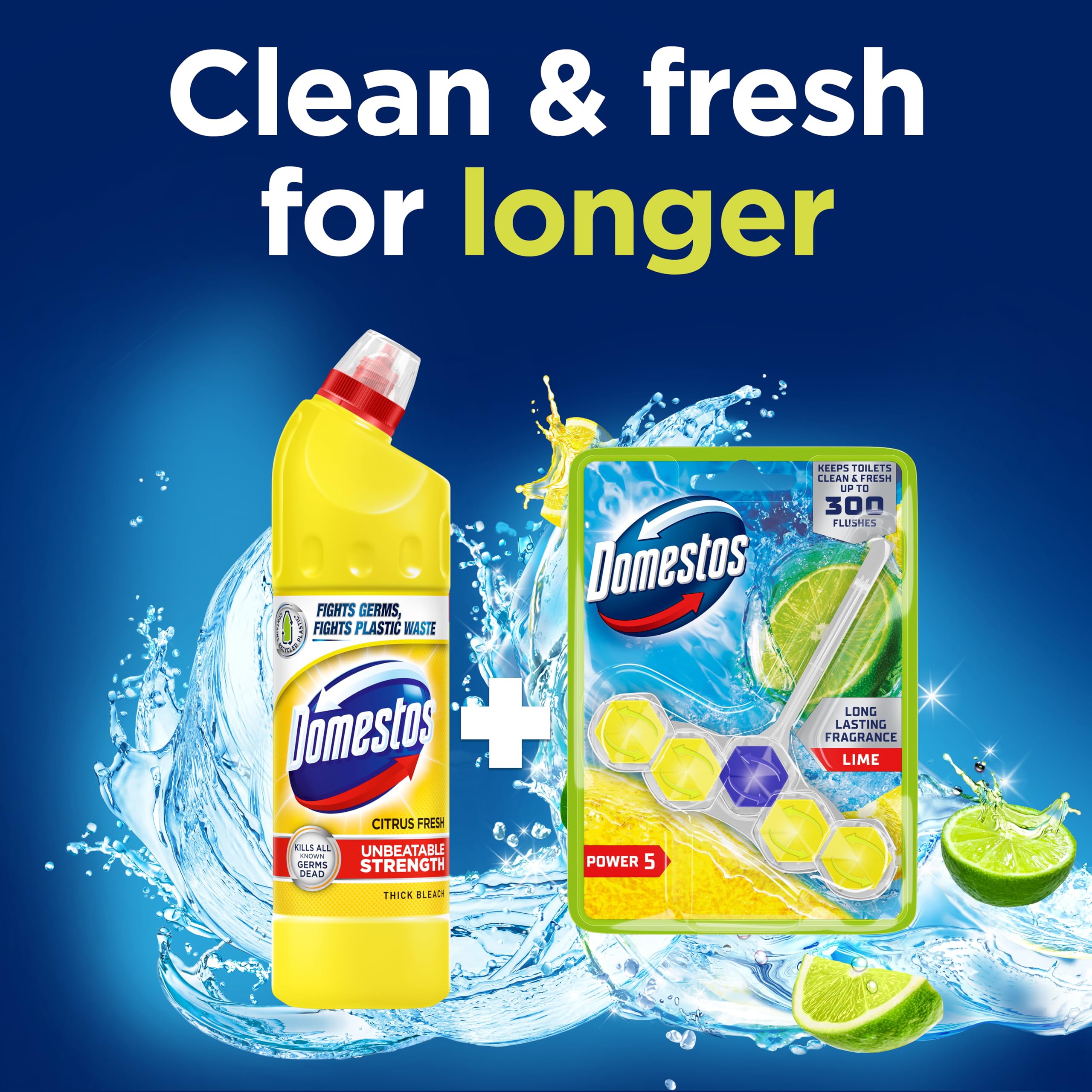 Domestos Power 5 Lime Toilet Rim Block - Long-Lasting Toilet Freshener for Up to 300 Flushes 6